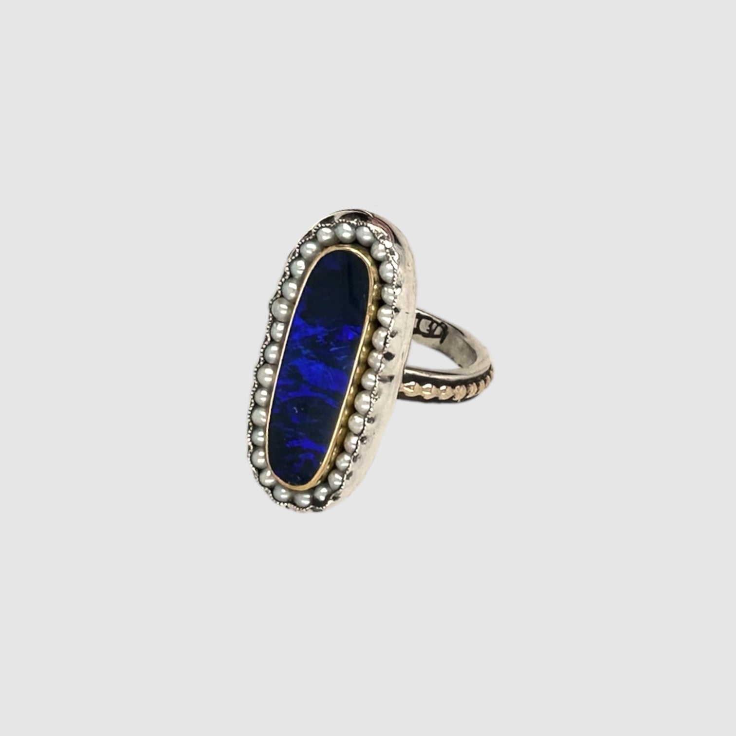 HEIRLOOM RING // PEARL //  BLUE BOULDER OPAL