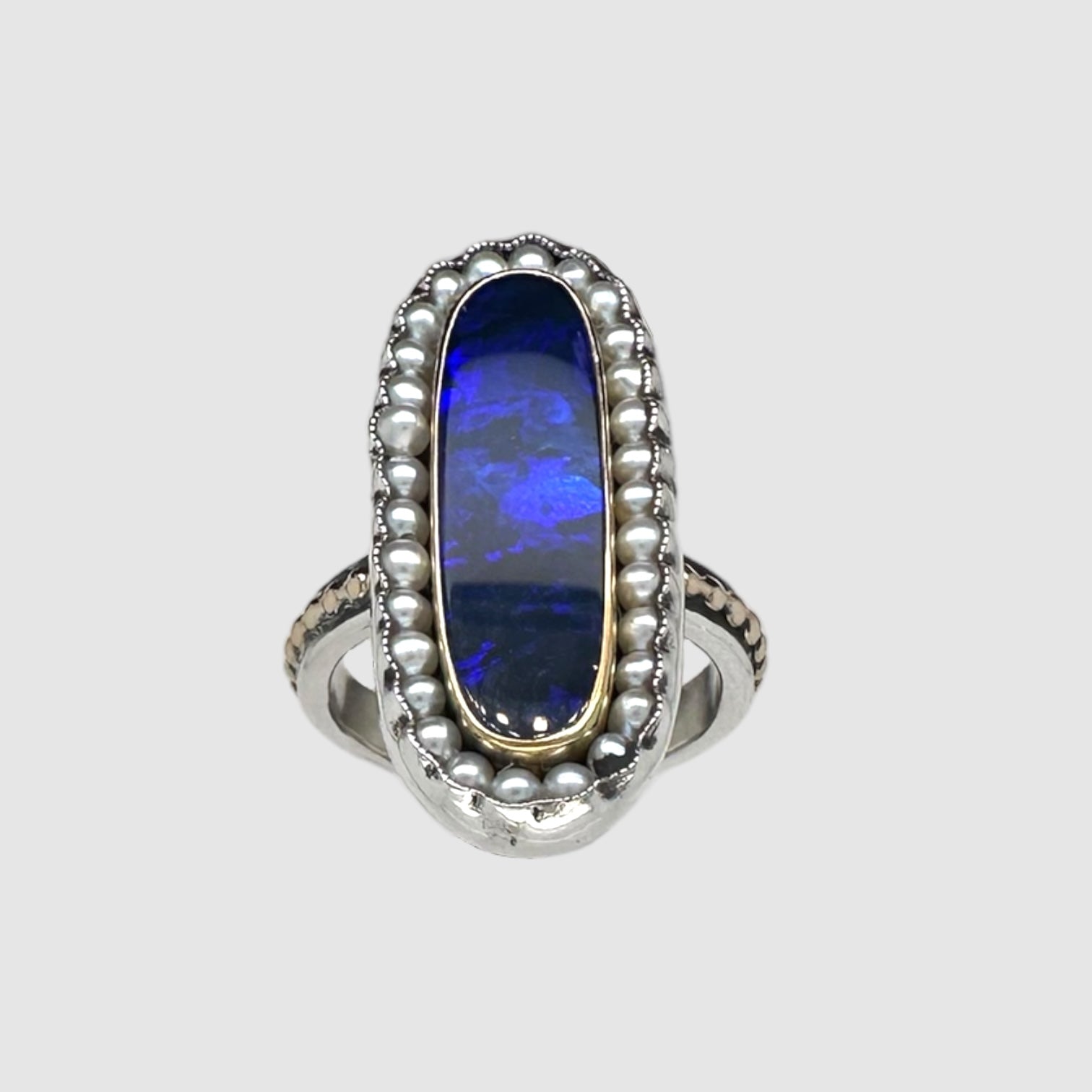 HEIRLOOM RING // PEARL // BLUE BOULDER OPAL
