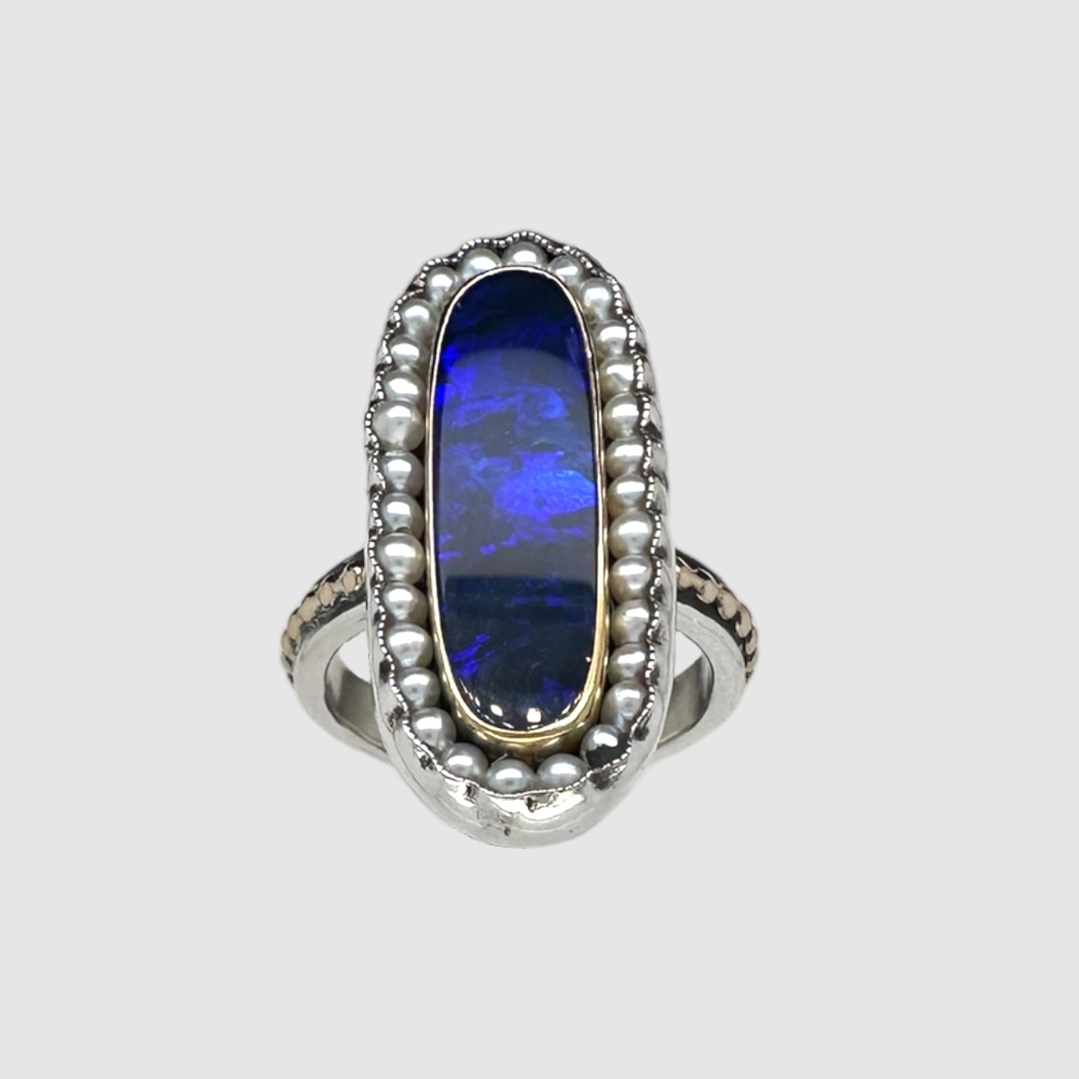 HEIRLOOM RING // PEARL //  BLUE BOULDER OPAL