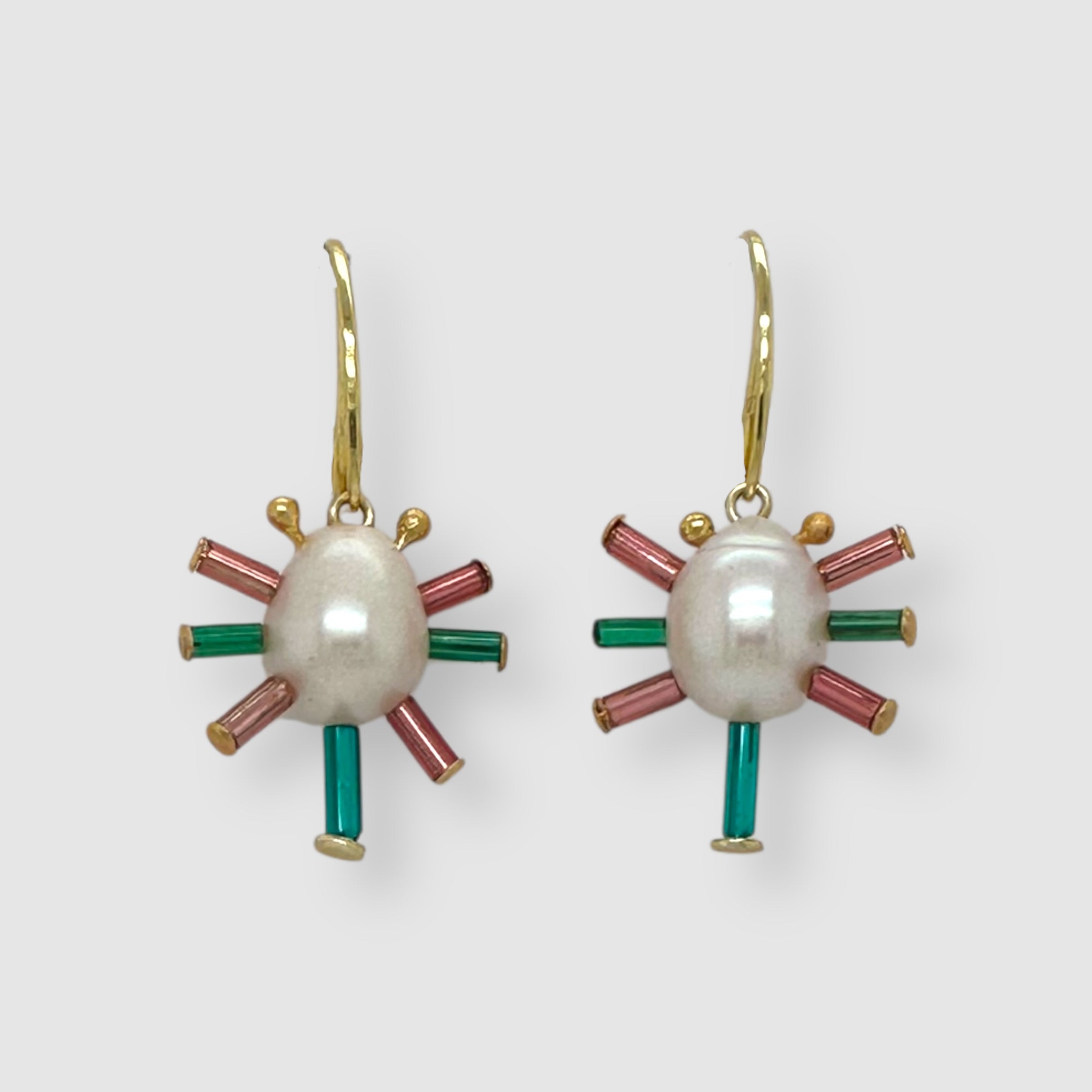 ATOMIC HEART OF GLASS // EARRINGS // GREEN & PINK GLASS