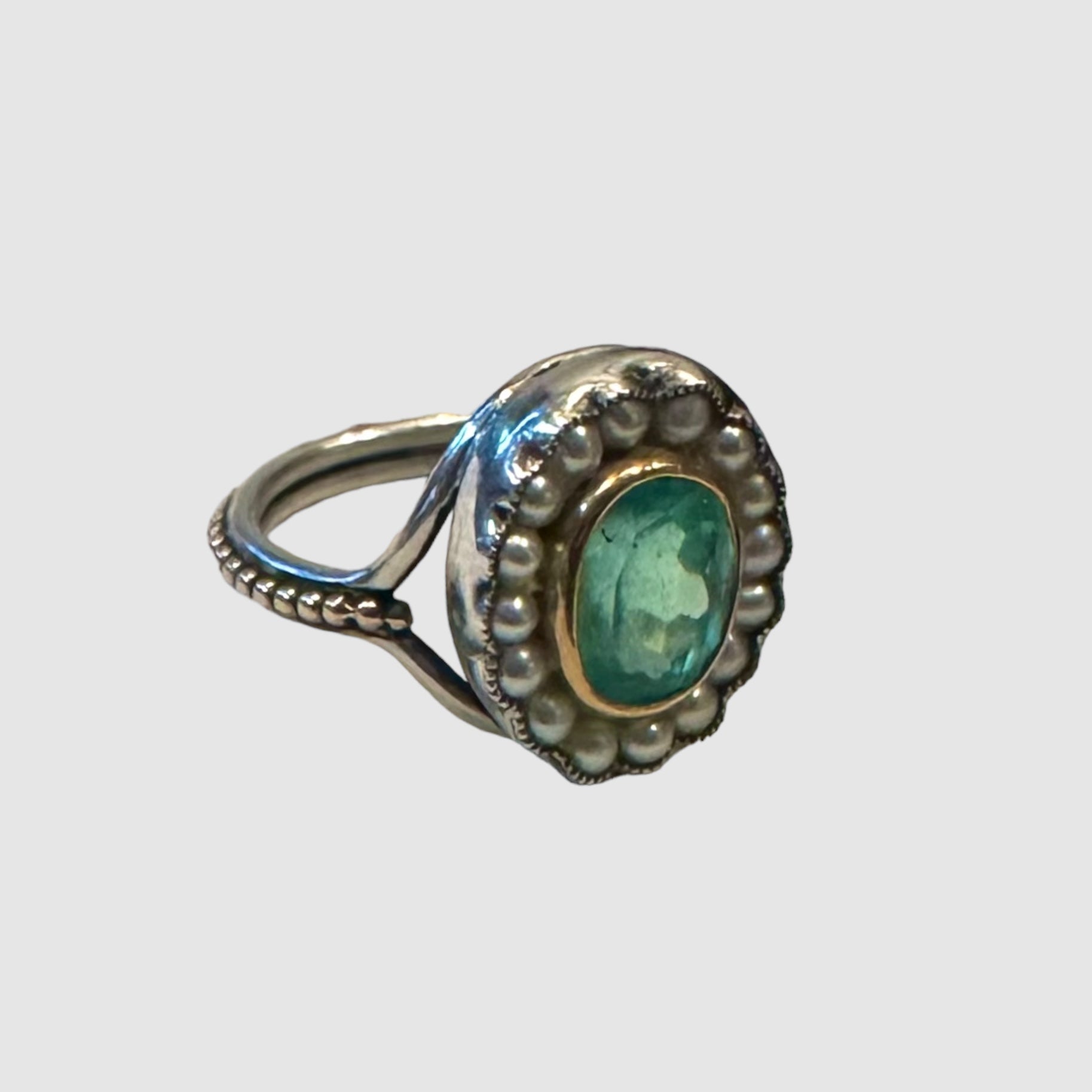 HEIRLOOM RING // SEED PEARLS // OVAL EMERALD