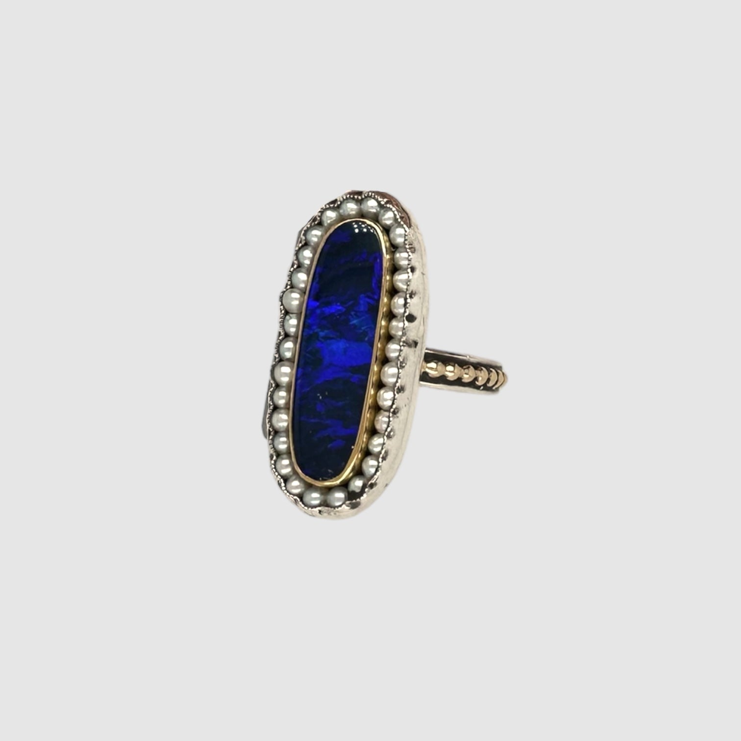 HEIRLOOM RING // PEARL //  BLUE BOULDER OPAL