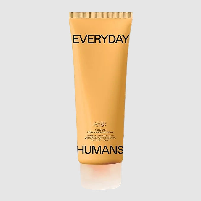 Tube of 'Everyday Humans' sunscreen lotion with a white background
