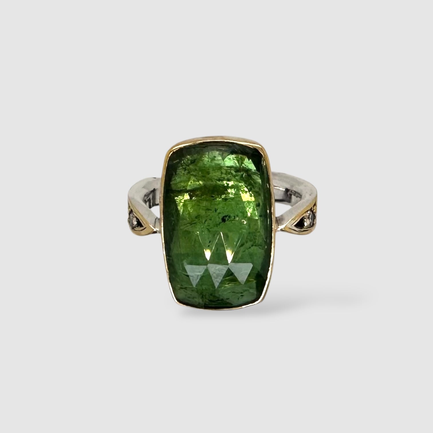 ARROW RING // ROSE CUT GREEN TOURMALINE // SILVER & 22K