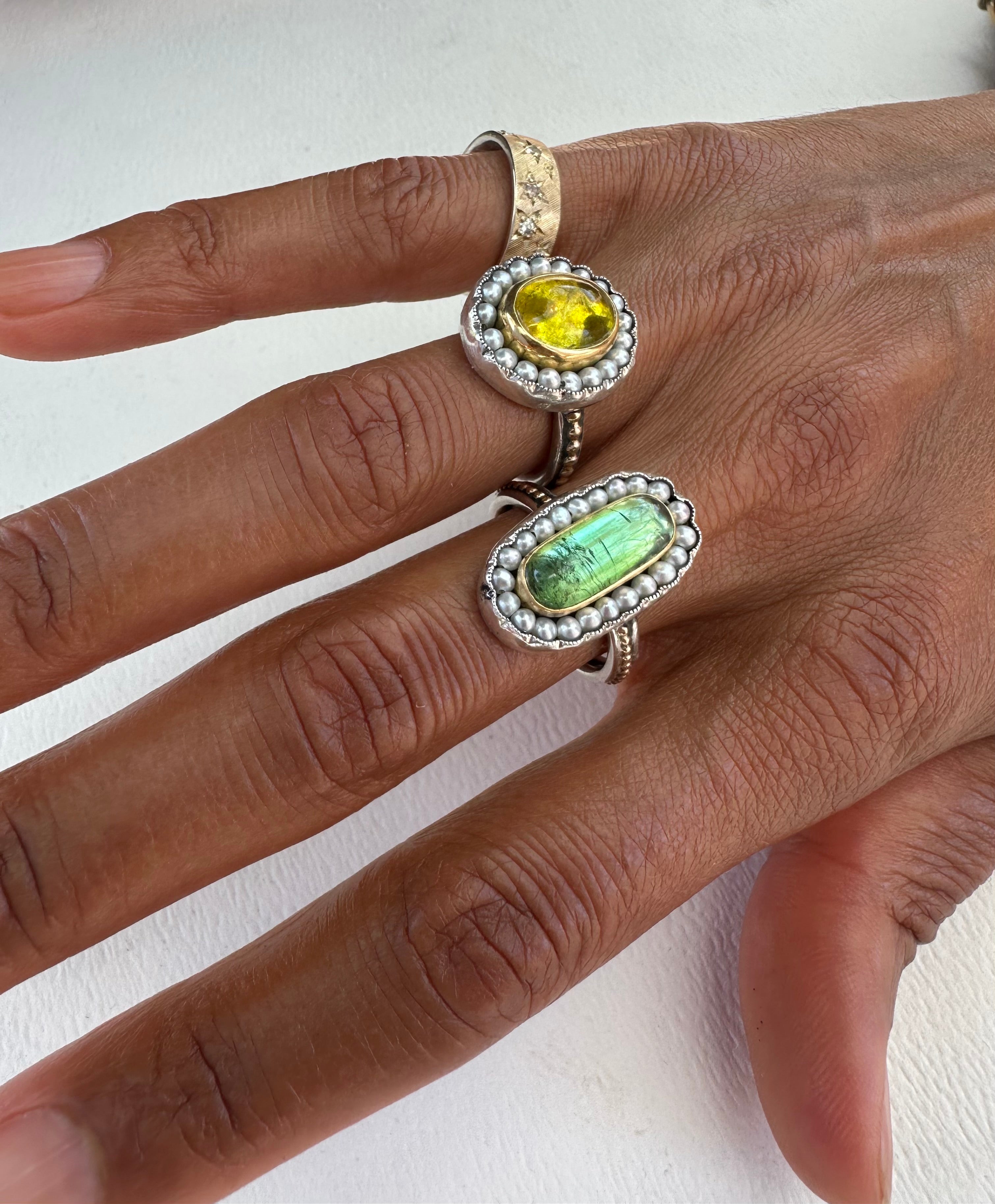 HEIRLOOM RING // SEED PEARLS // GREEN TOURMALINE