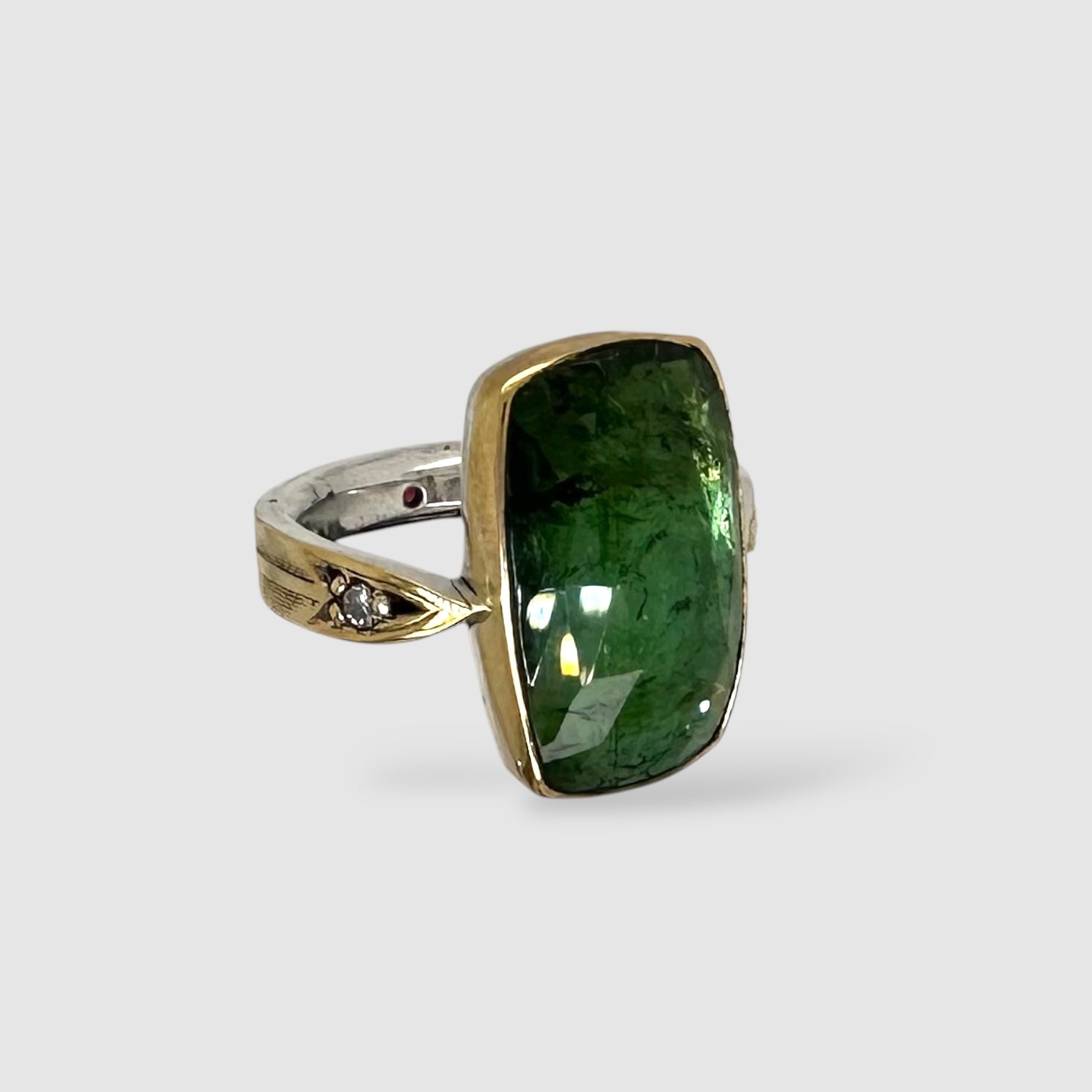ARROW RING // ROSE CUT GREEN TOURMALINE // SILVER & 22K