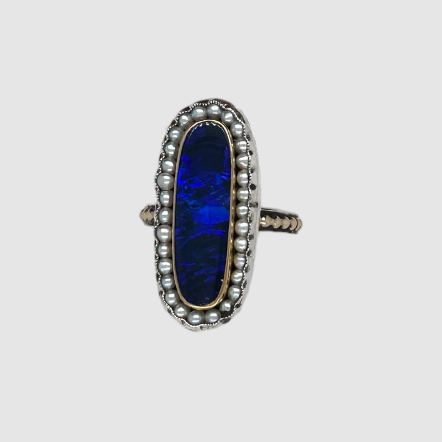 HEIRLOOM RING // PEARL //  BLUE BOULDER OPAL