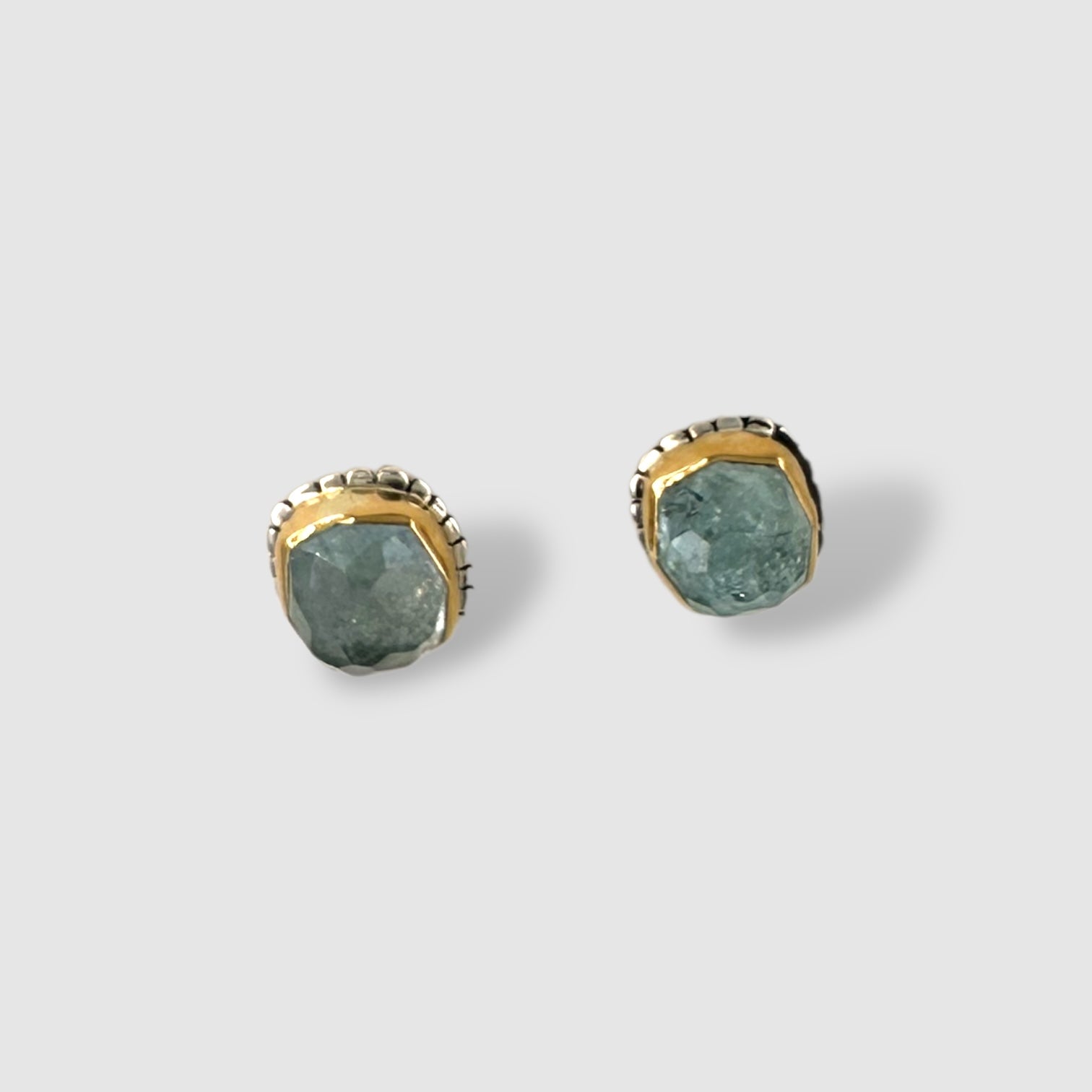 VIOLA EARRINGS // GOLD // STUD // BLUE // ROSE CUT AQUAMARINE