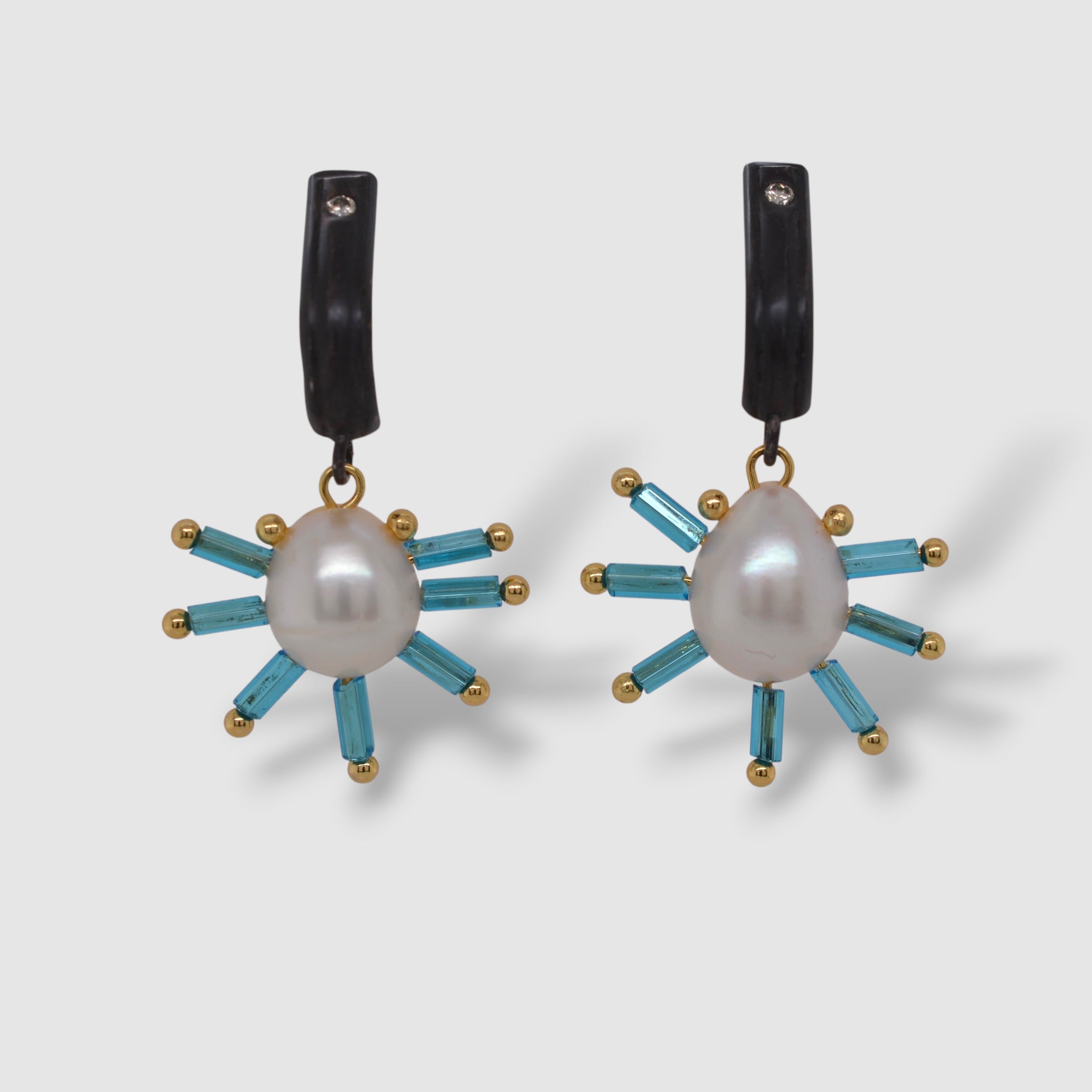 ATOMIC HEART OF GLASS EARRINGS // BLUE GLASS // SILVER // RECYCLED DIAMOND