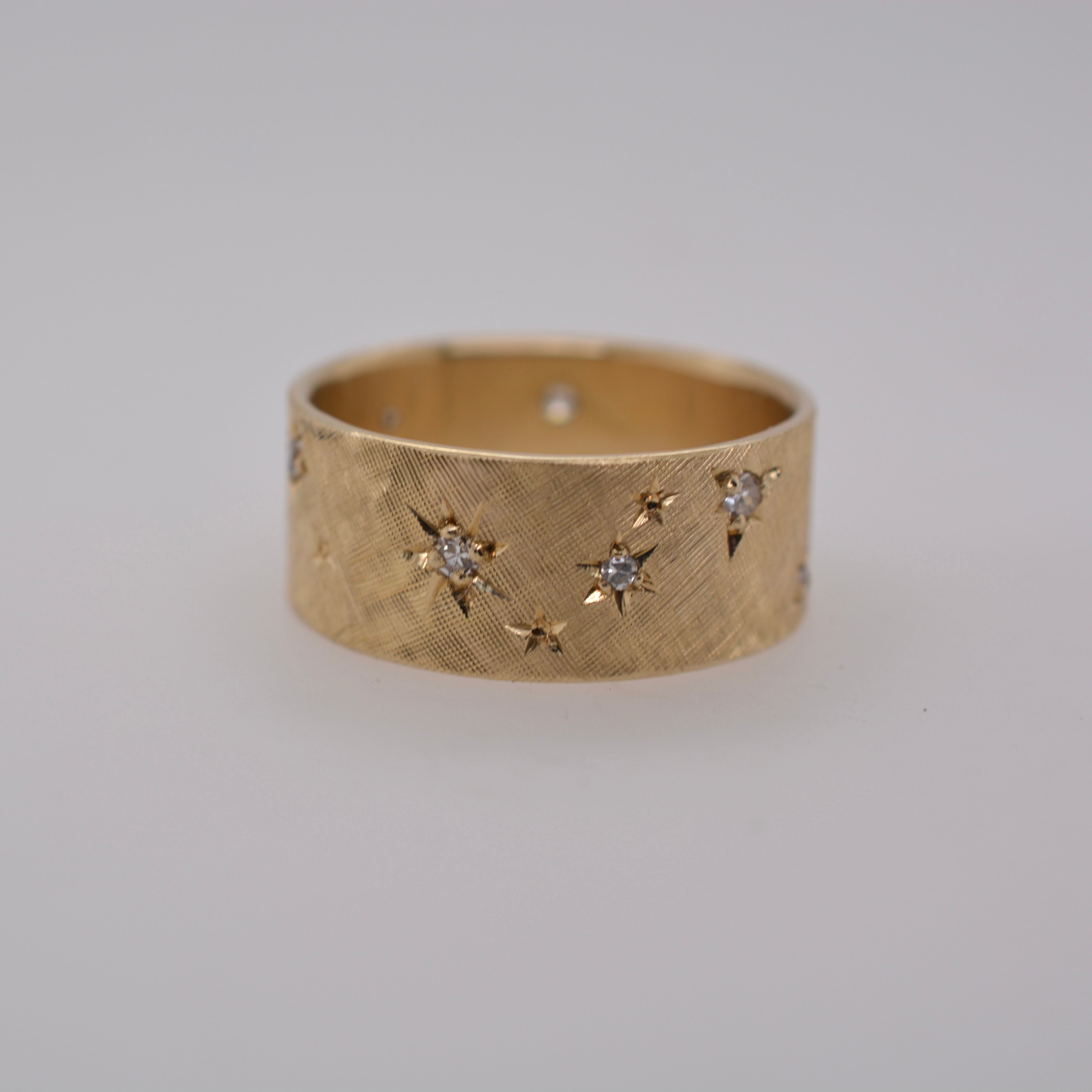 FLORENTINE & STAR ENGRAVED DIAMOND RING 10K