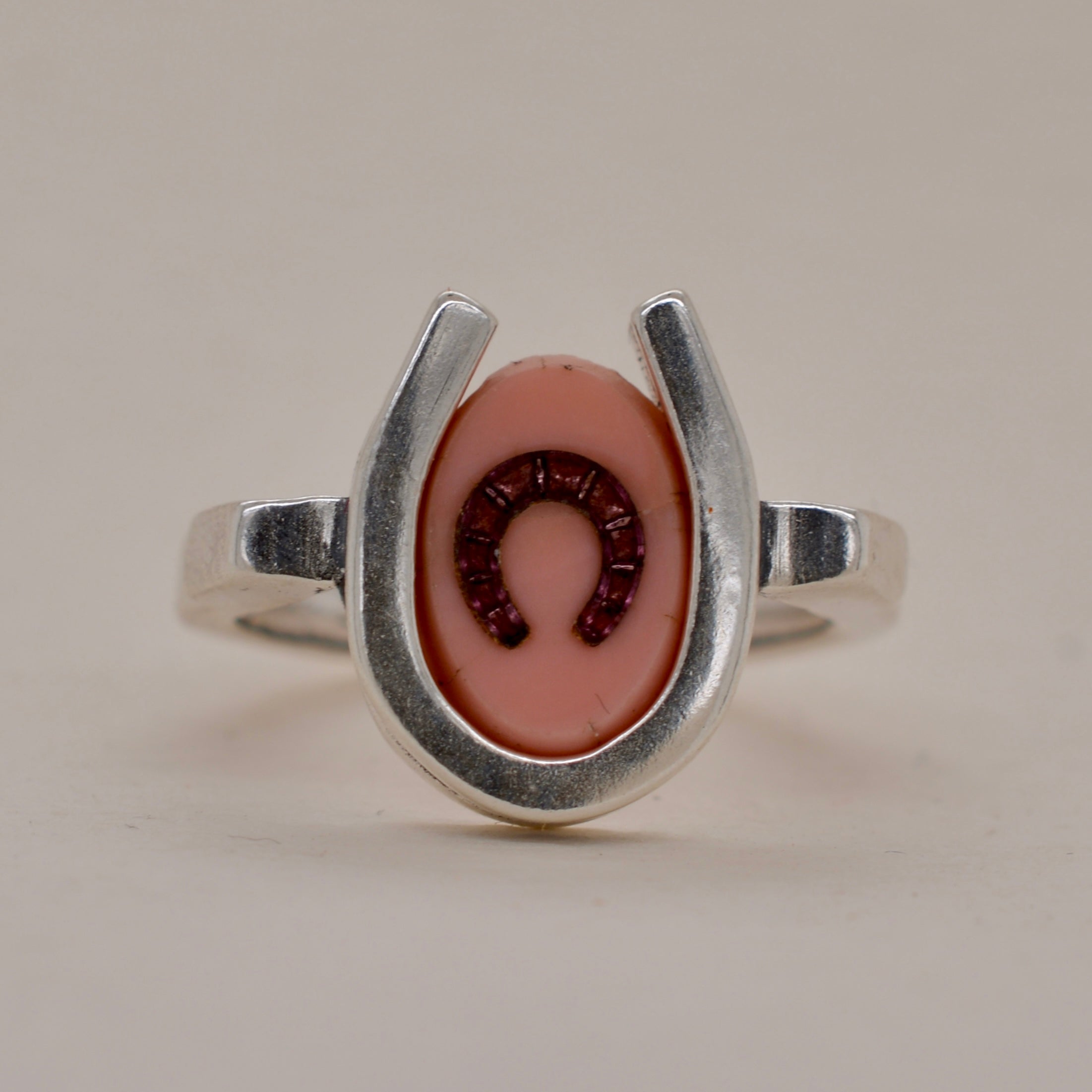 TRIPLE LUCK // SILVER RING // PINK & PINK INTAGLIO