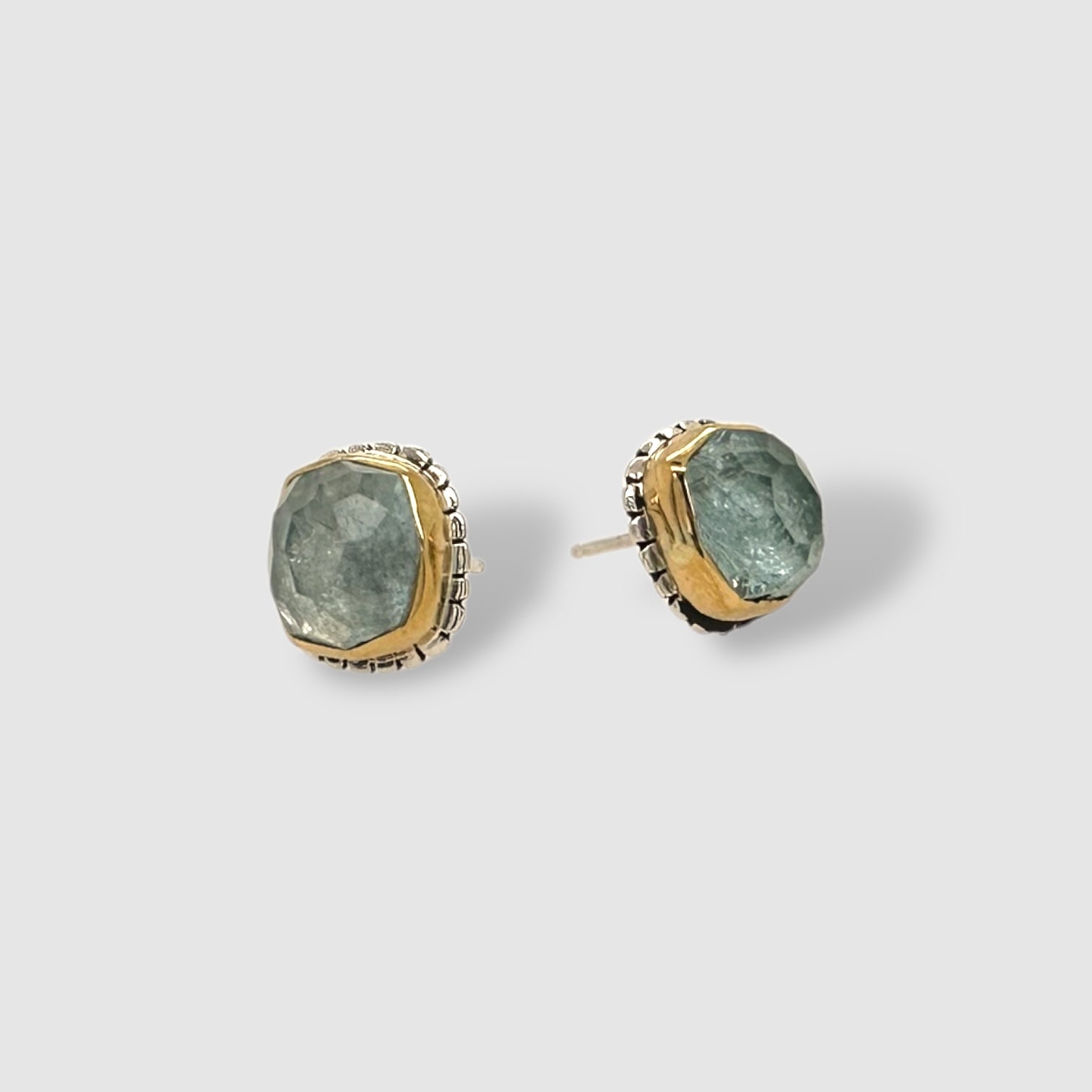 VIOLA EARRINGS // GOLD // STUD // BLUE // ROSE CUT AQUAMARINE