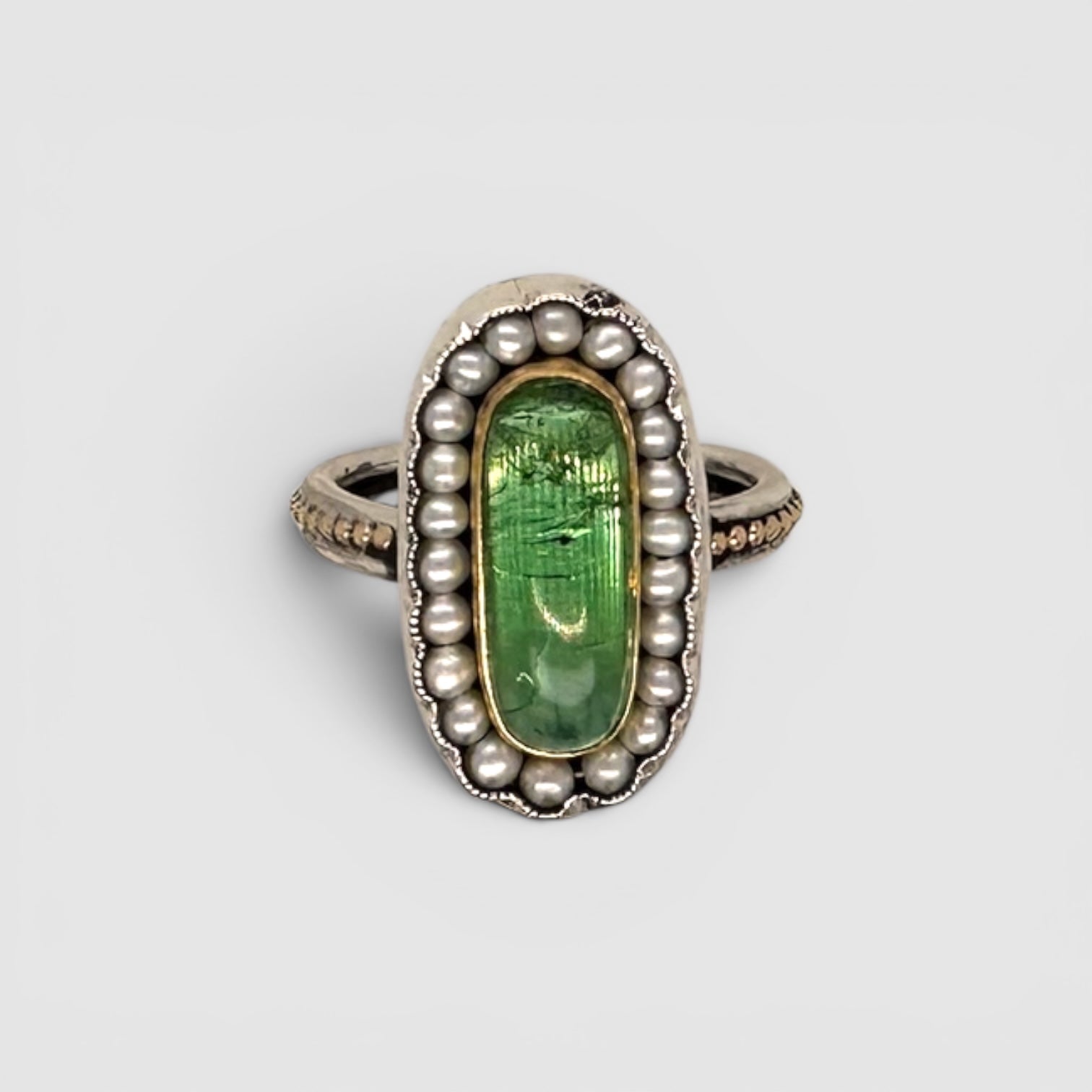 HEIRLOOM RING // SEED PEARLS // GREEN TOURMALINE