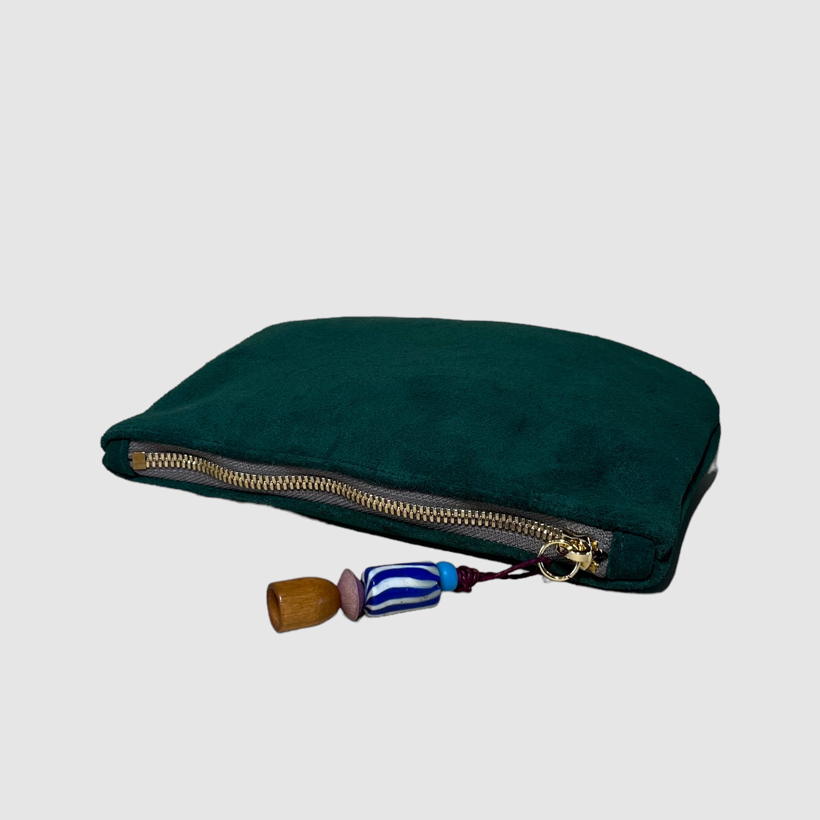 DEEP GREEN CLUTCH // BLUE WHITE GLASS BEAD // SMALL