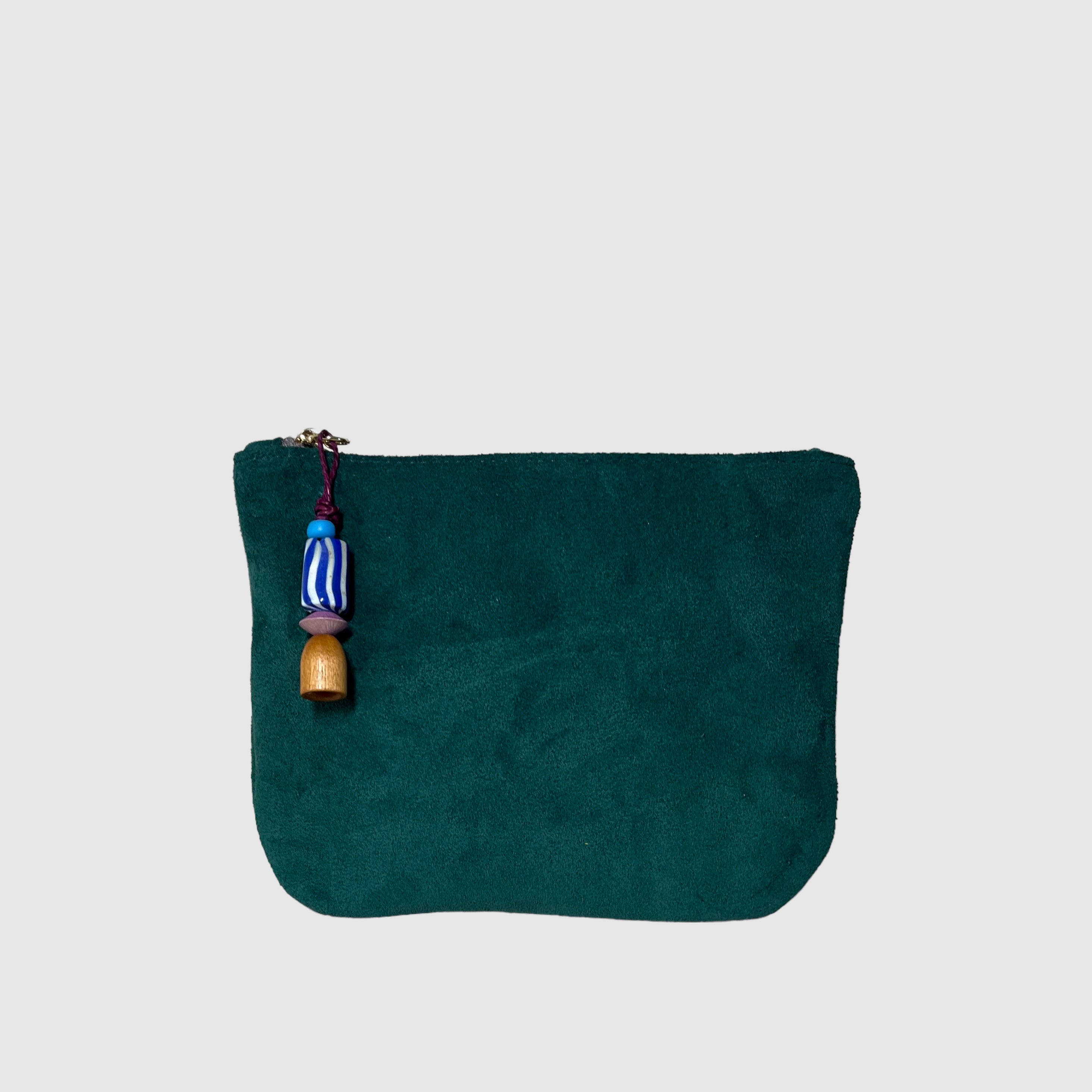 DEEP GREEN CLUTCH // BLUE WHITE GLASS BEAD // SMALL