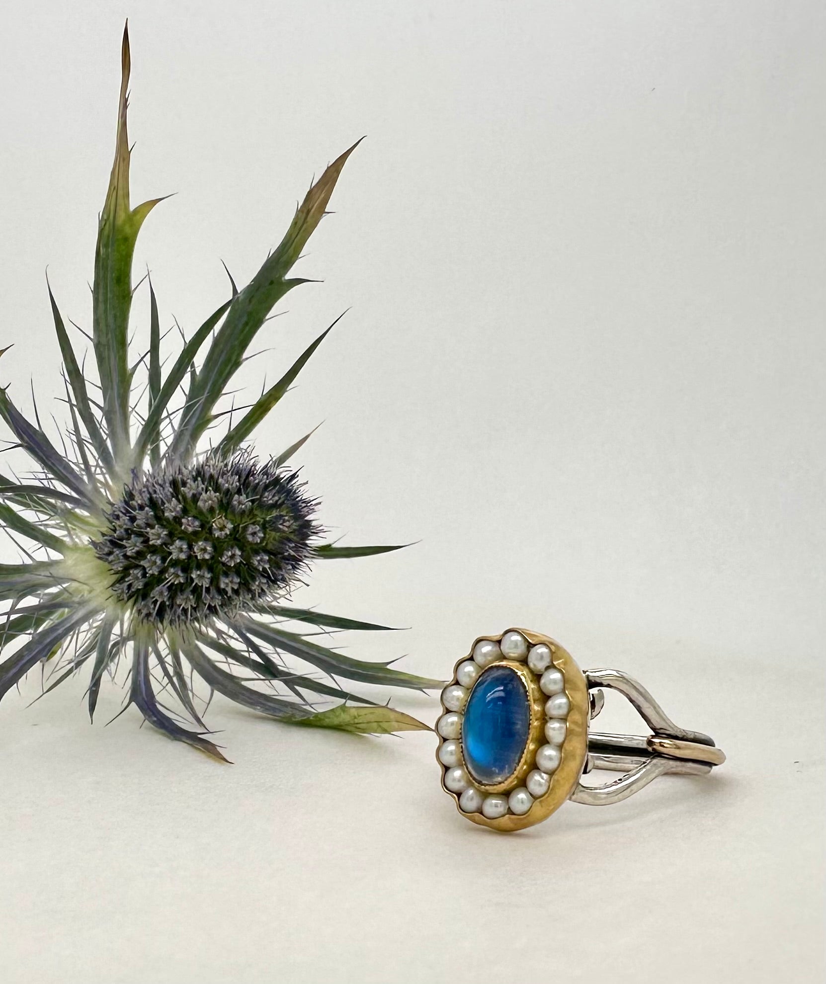 HEIRLOOM RING // SEED PEARLS // OVAL MOONSTONE