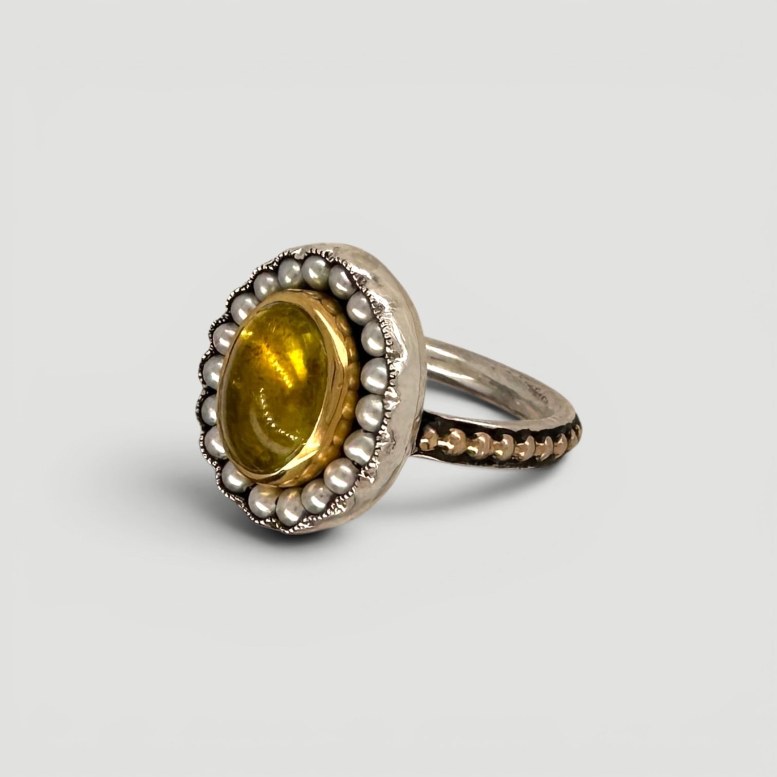 HEIRLOOM RING // SEED PEARLS // YELLOW TOURMALINE