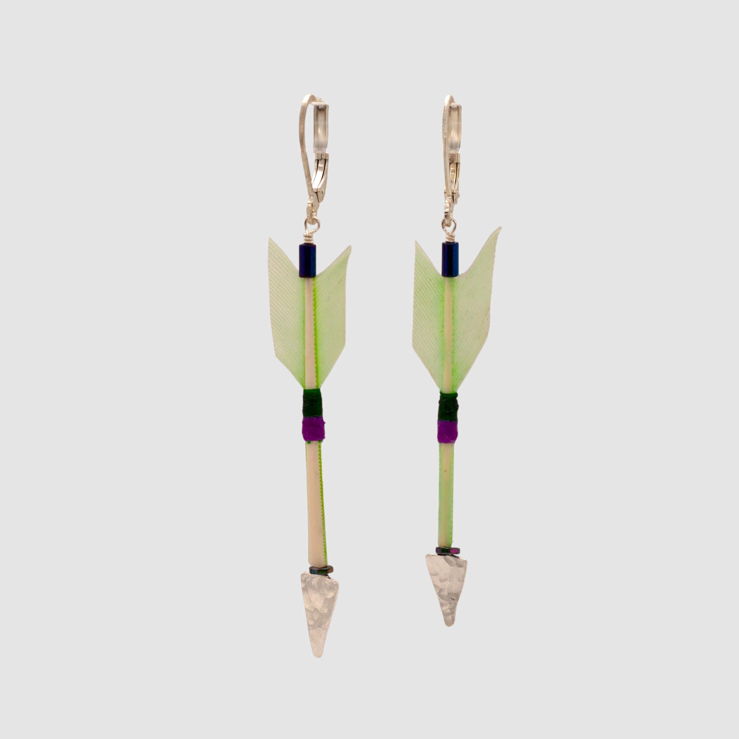 MINT GREEN FEATHER ARROW EARRINGS // SILVER