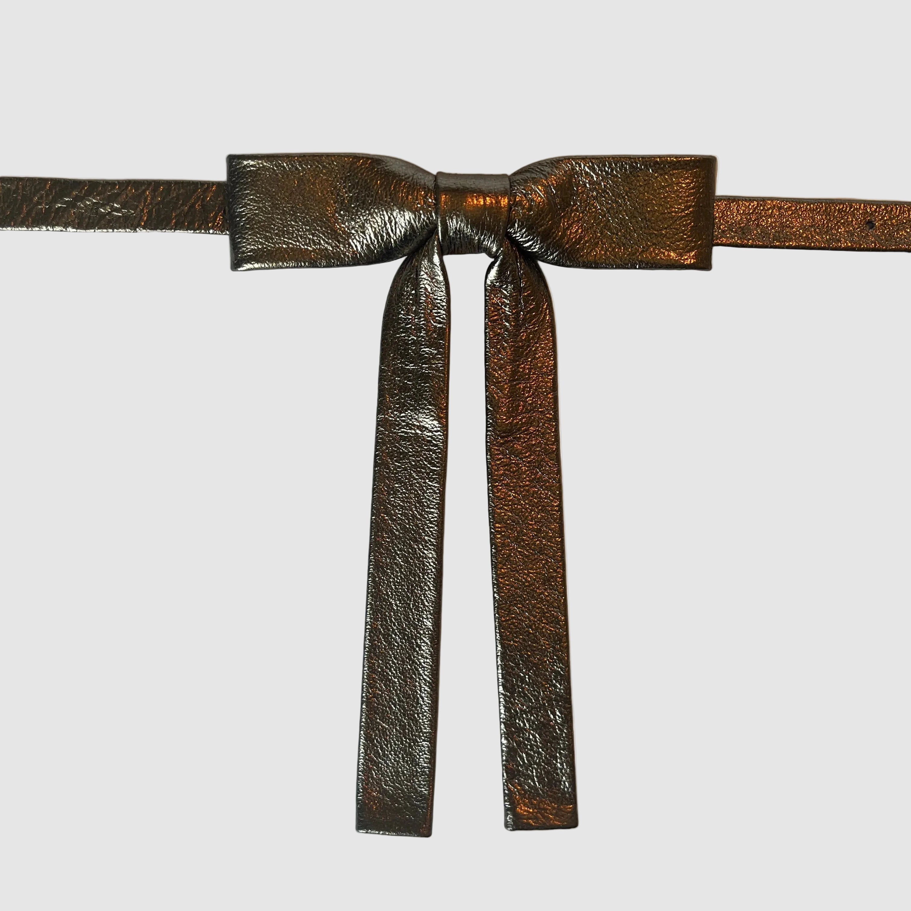 Bronze metallic leather western styled neck bow