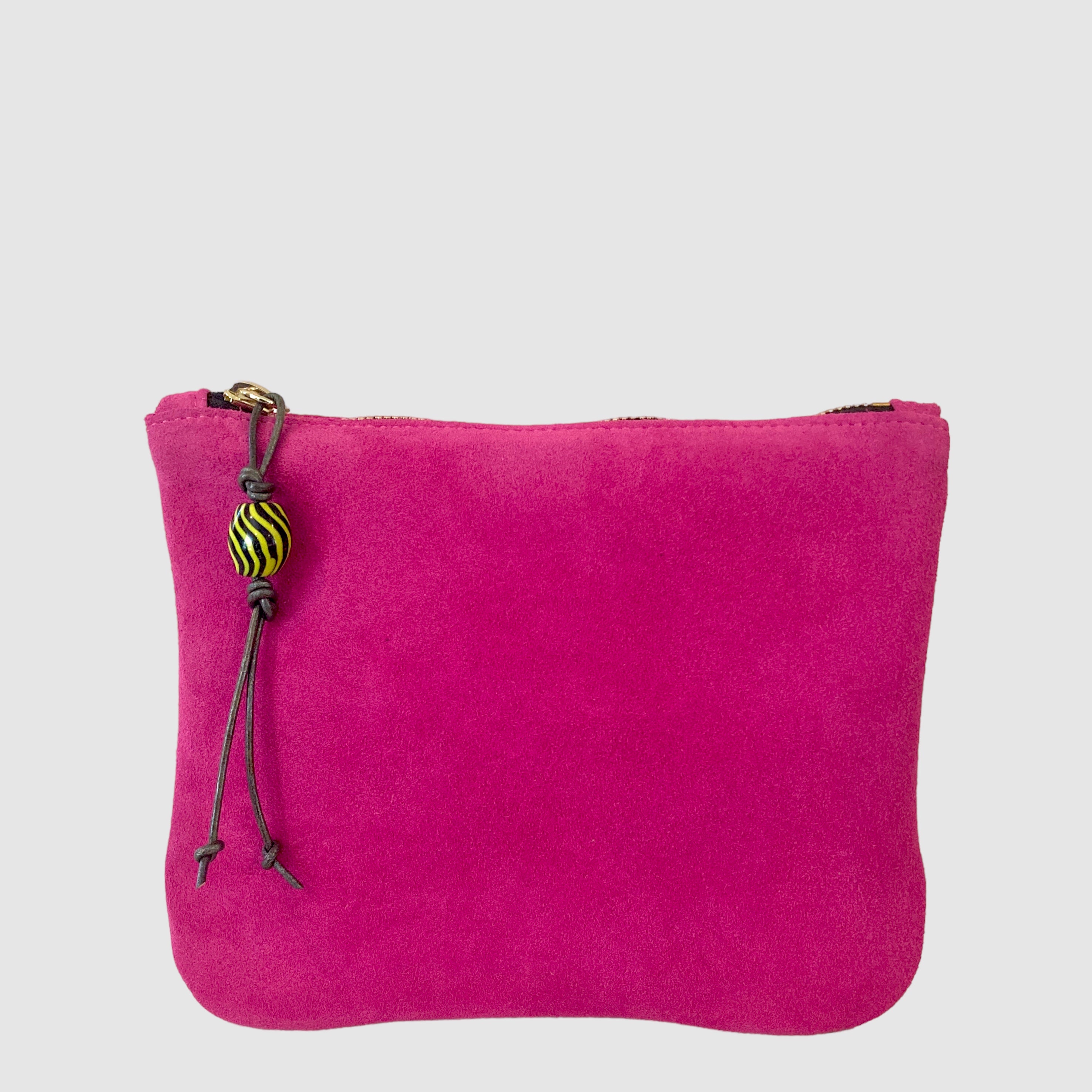 HOT PINK SUEDE CLUTCH // GLASS BLOWN BEAD