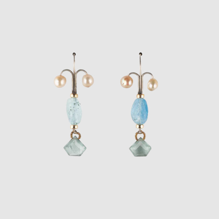 FIONA // AQUAMARINE ,PEARLS & MOSS AQUAMARINE EARRINGS