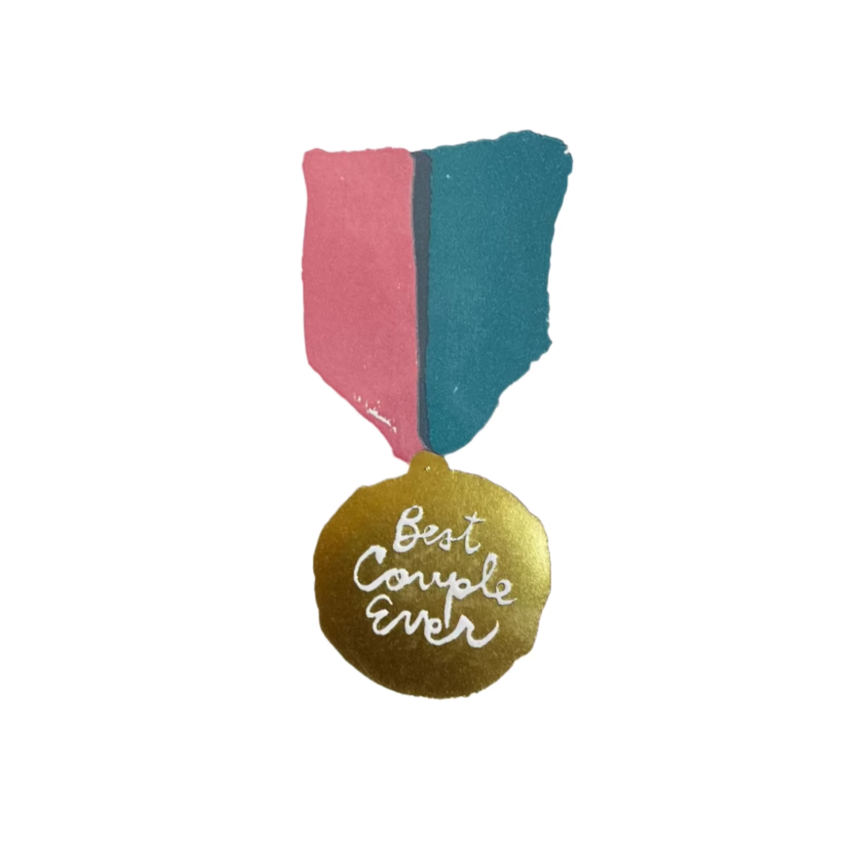 Packaged card with colorful design and 'Best Couple Ever' text on a gold surface
