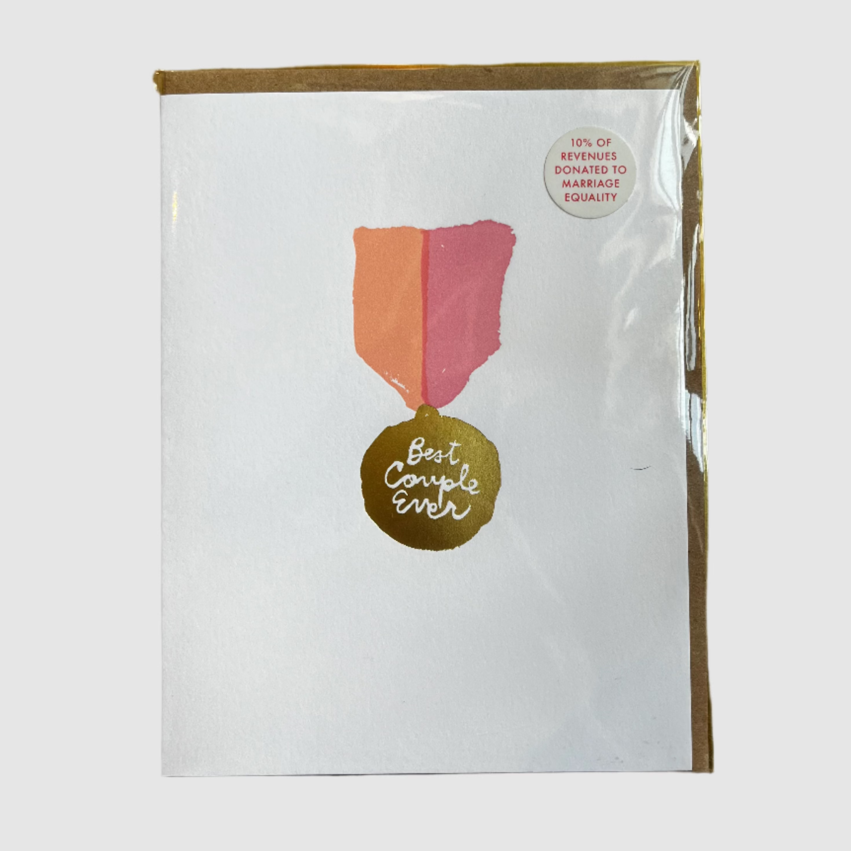 Card with a colorful design and 'Best Couple Ever' text on a gold surface