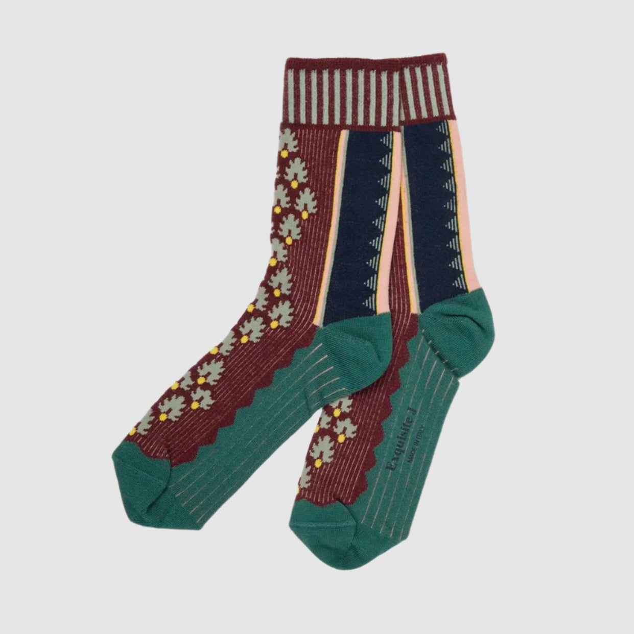Pair of socks with floral pattern on a white background
