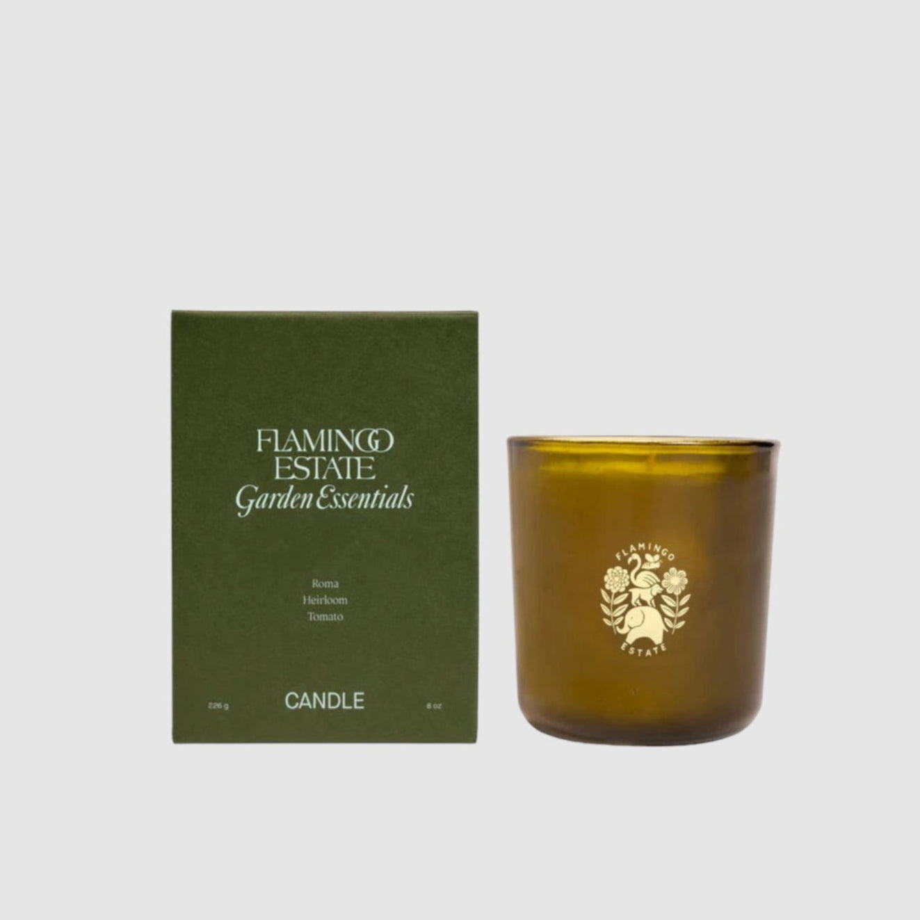 Flamingo Estate candle and packaging on a white background