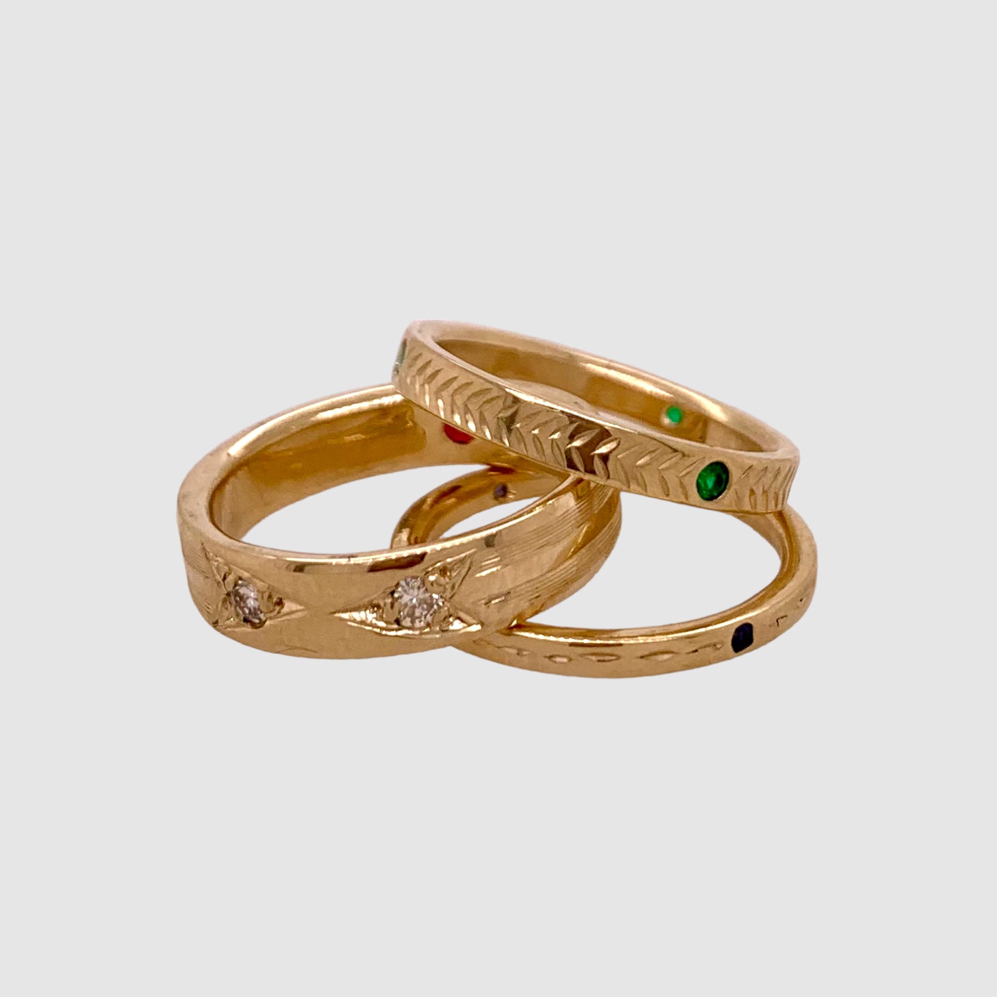 14 K GOLD // ARROW RING // DOUBLE // RUBY & DIAMONDS