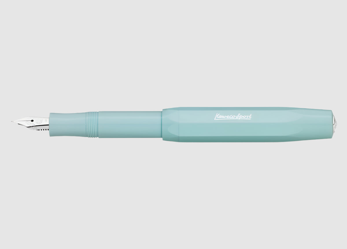 Mint green fountain pen on a white background