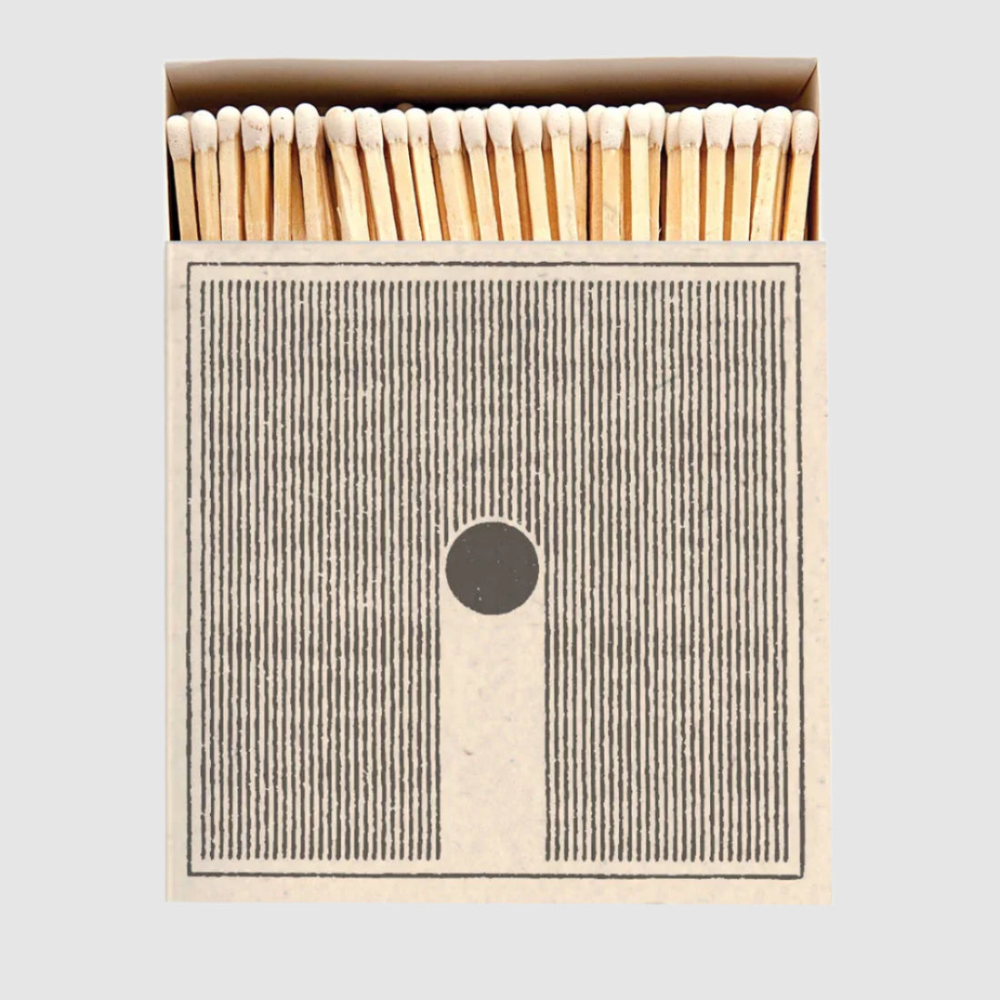 Matches in a wooden box with a designed front