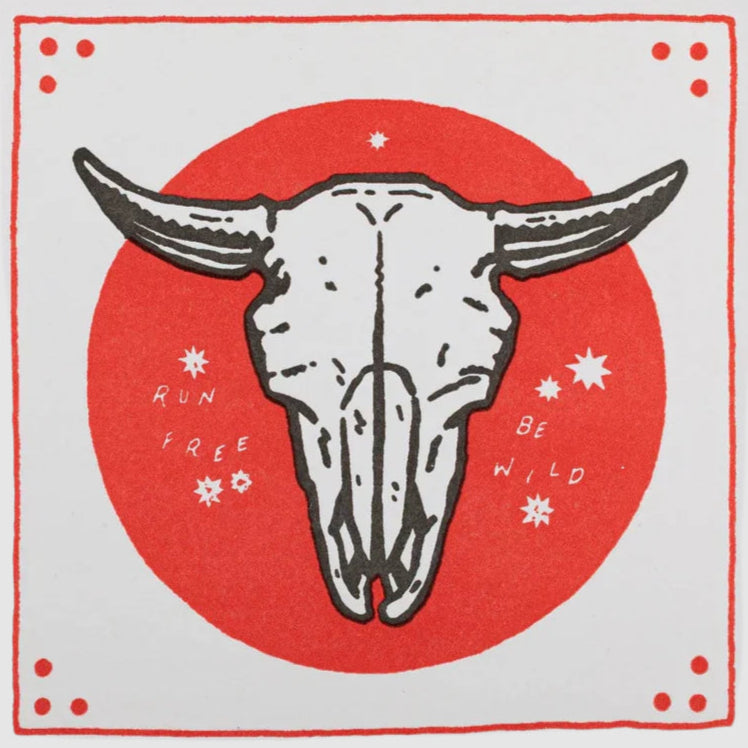 Matches with a bull skull design and text on the packaging