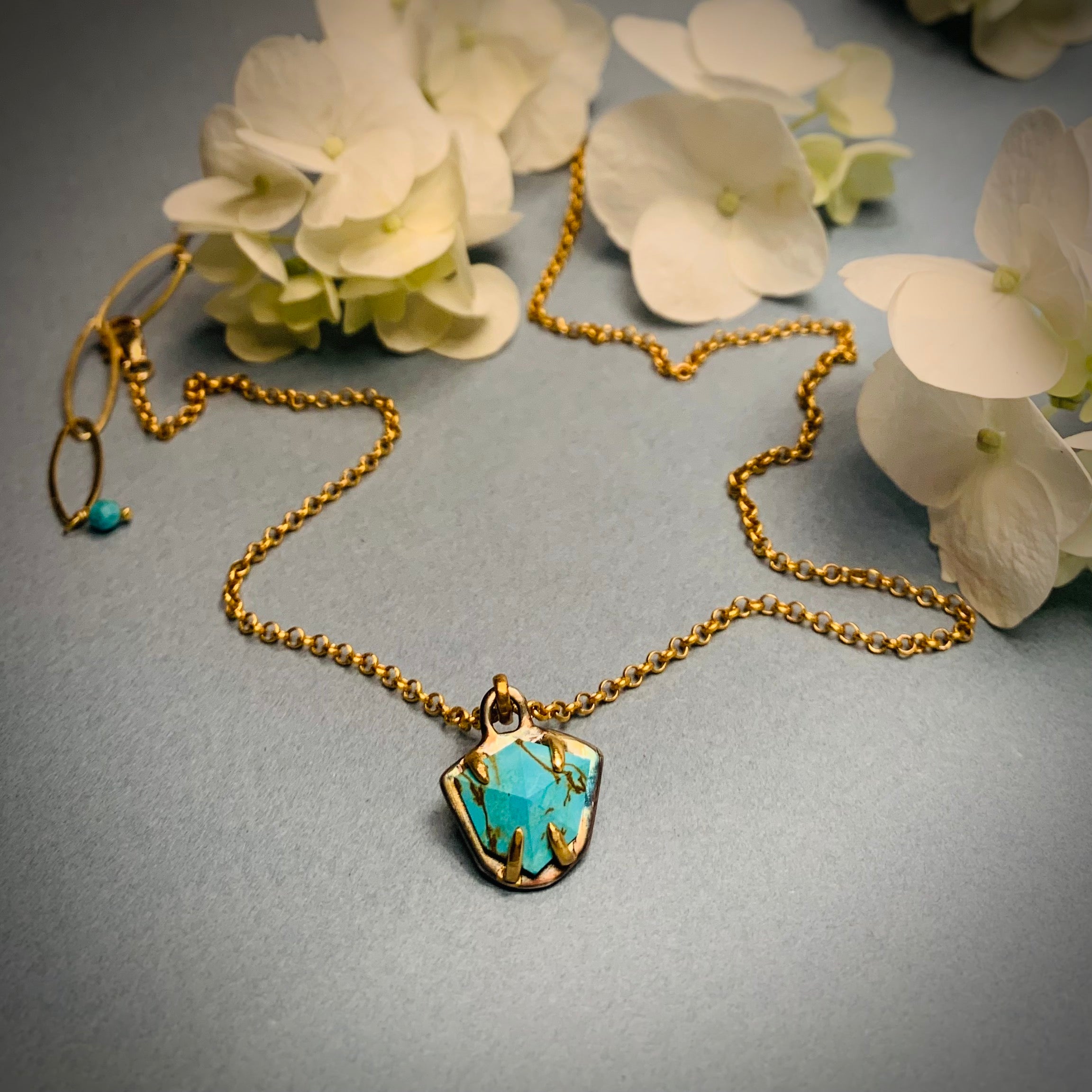 HEIRLOOM CLAW PENDANT // NECKLACE //  HEXAGON TURQUOISE