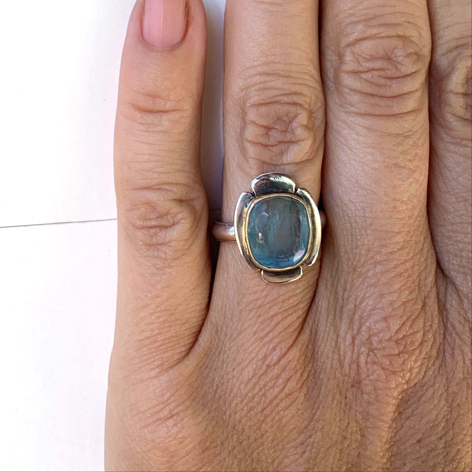 HEIRLOOM RING // FLOWER // ROSE CUT AQUAMARINE