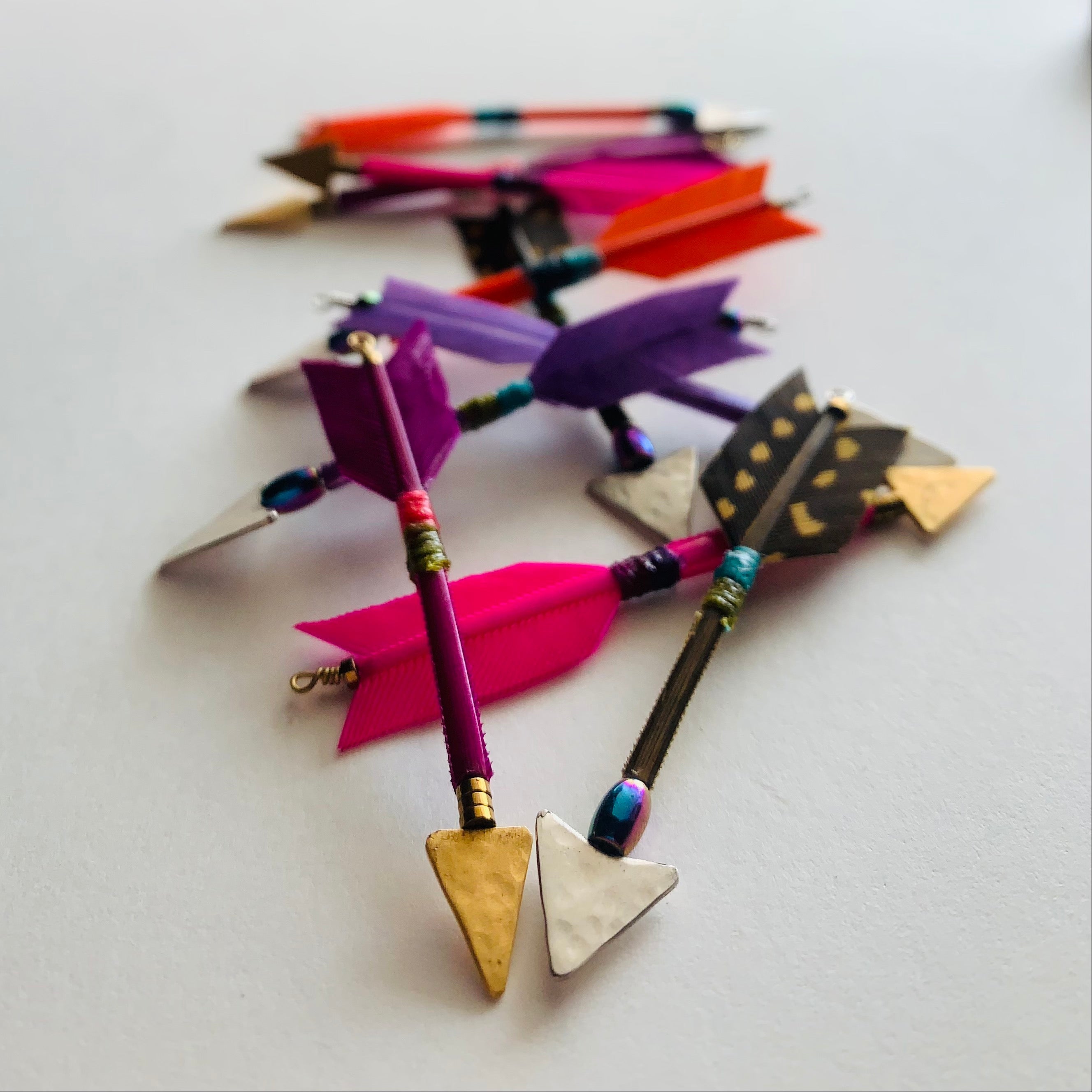 FEATHER ARROW EARRINGS // GUINEAFOWL FEATHER // VERMEIL