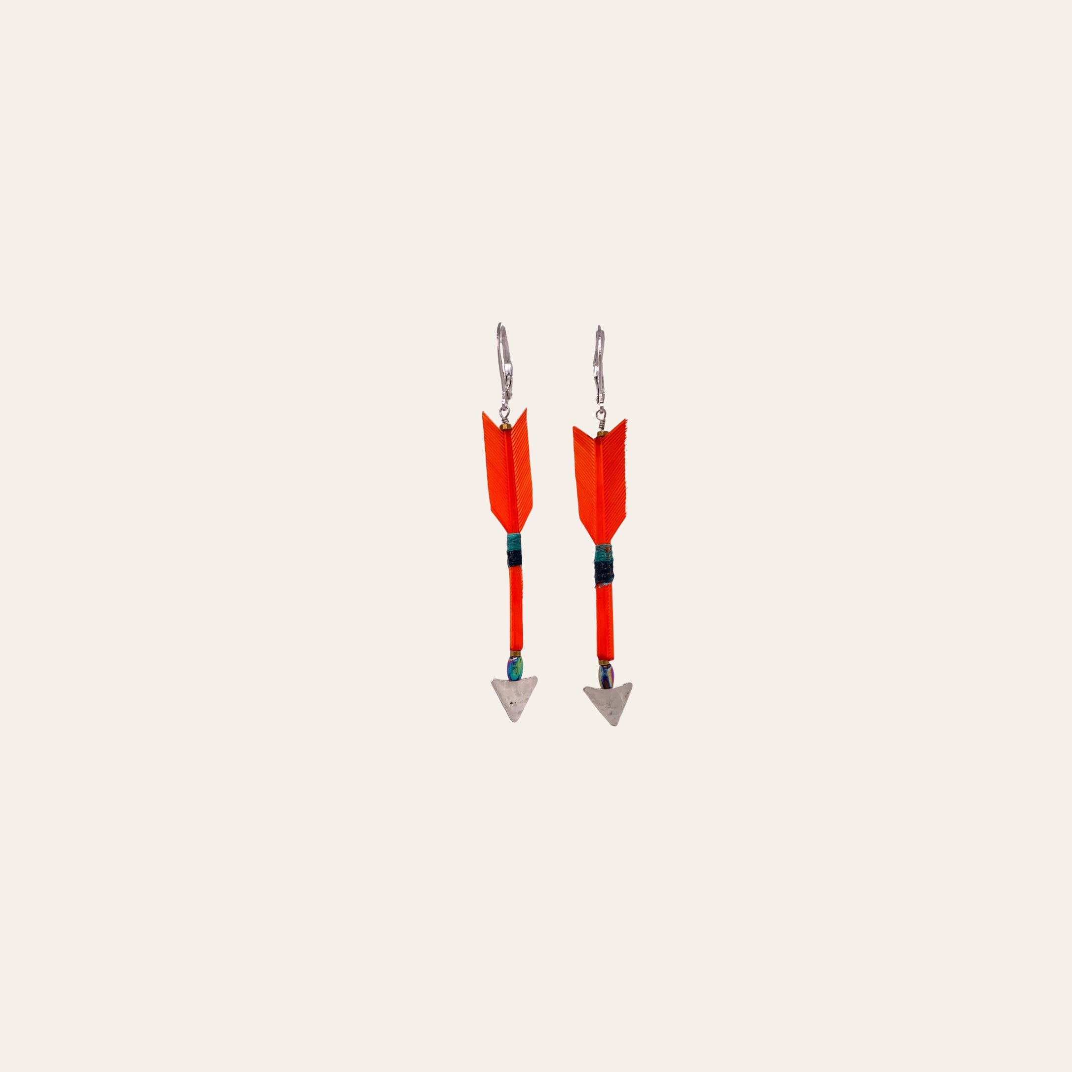 FEATHER ARROW EARRINGS // NEON ORANGE // SILVER