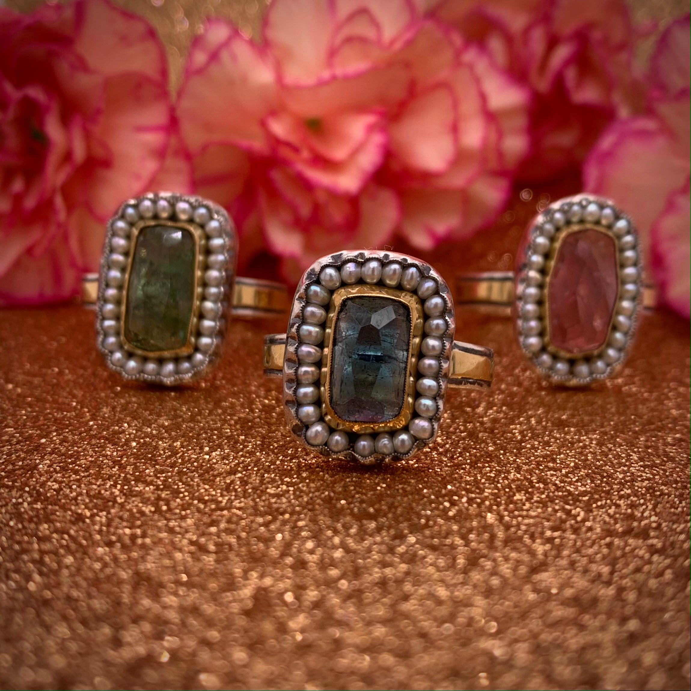 HEIRLOOM RING // PEARL // ROSE CUT GREEN TOURMALINE