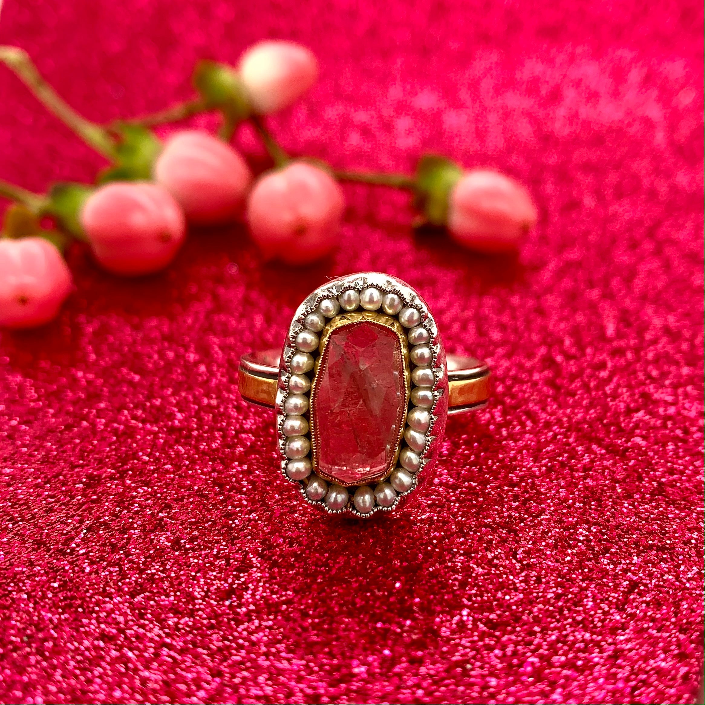 HEIRLOOM RING // PEARL // ROSE CUT PINK TOURMALINE