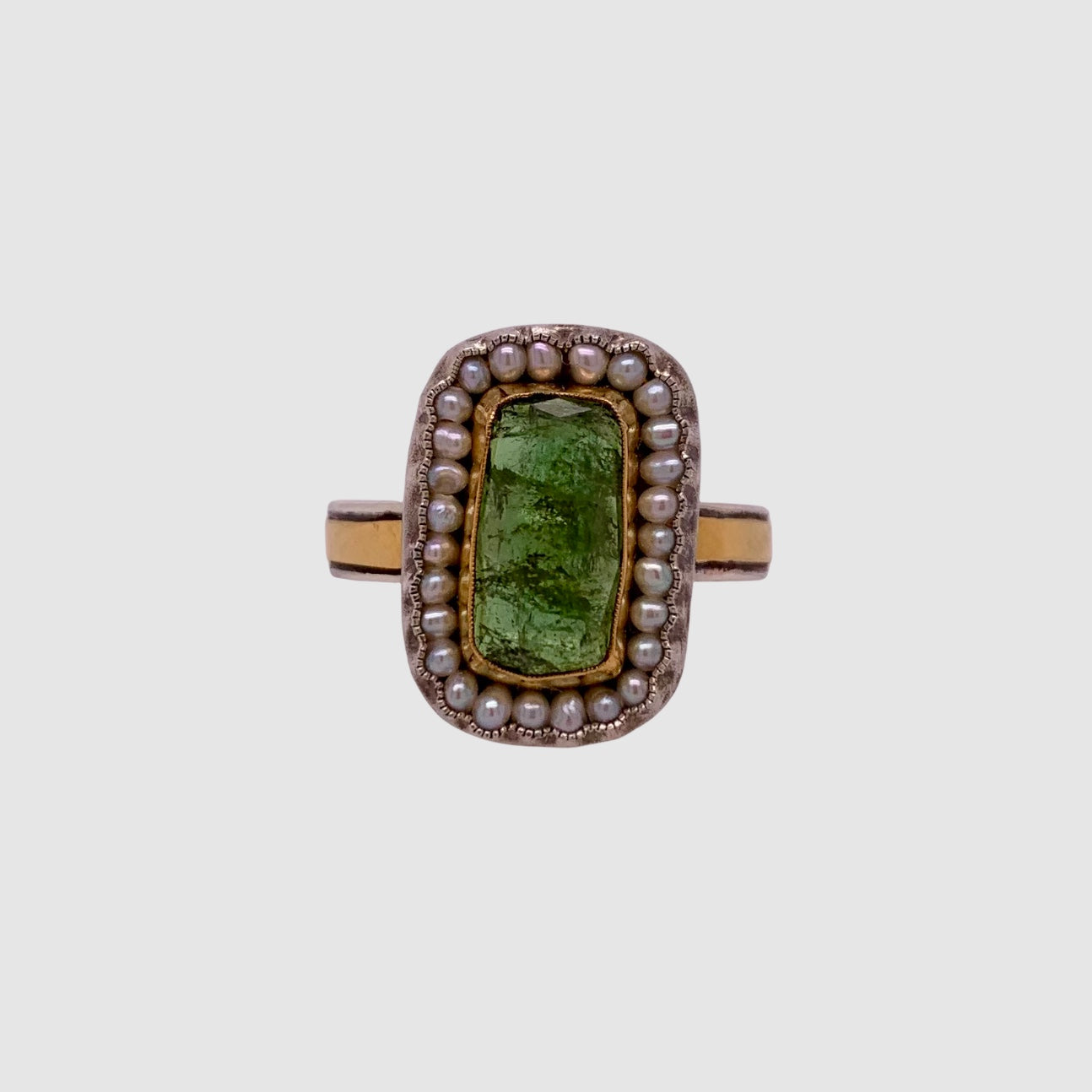 HEIRLOOM RING // PEARL // ROSE CUT GREEN TOURMALINE