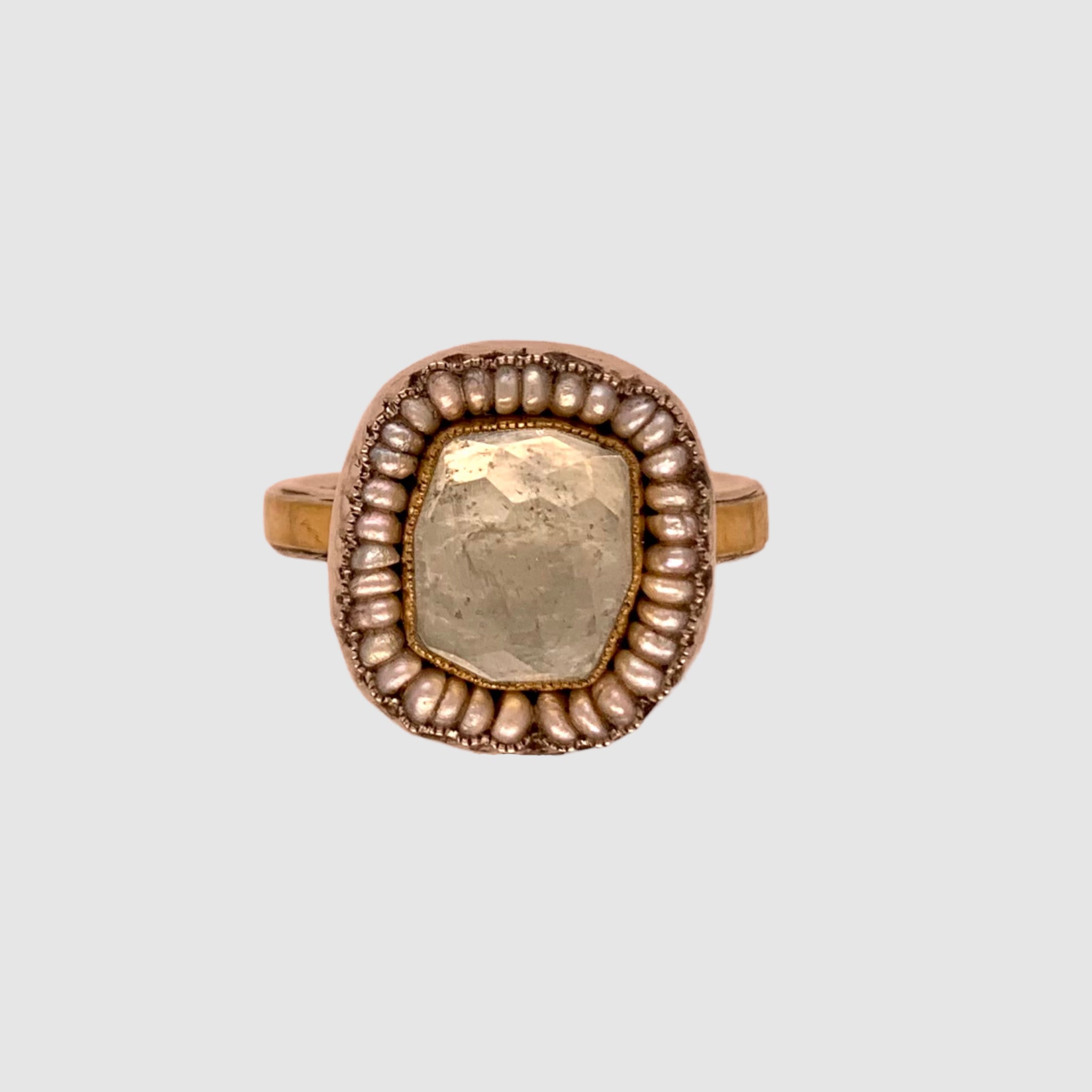 HEIRLOOM RING // PEARL // ROSECUT BLUE AQUAMARINE