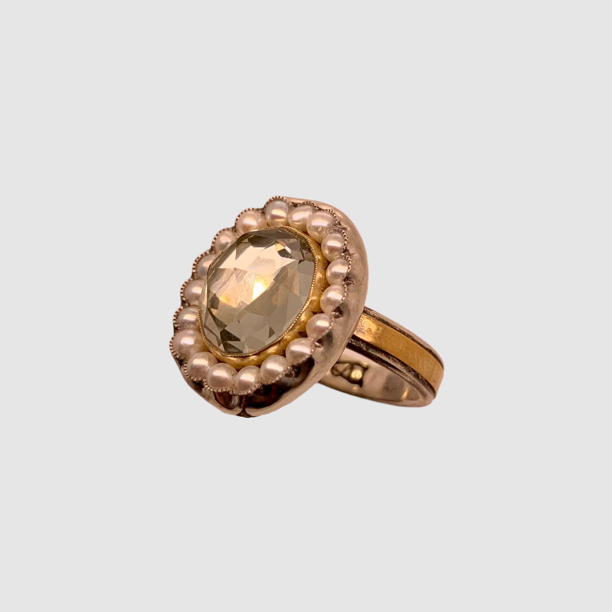 HEIRLOOM RING // PEARL // ROSECUT LIGHT GREEN AMETHYST