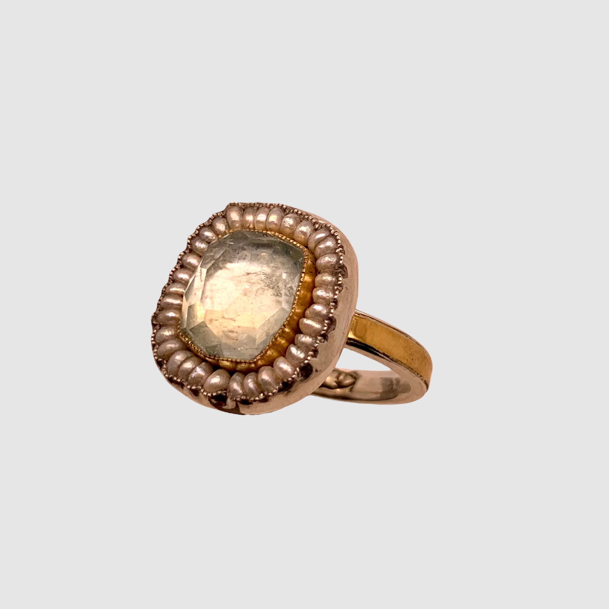 HEIRLOOM RING // PEARL // ROSECUT BLUE AQUAMARINE