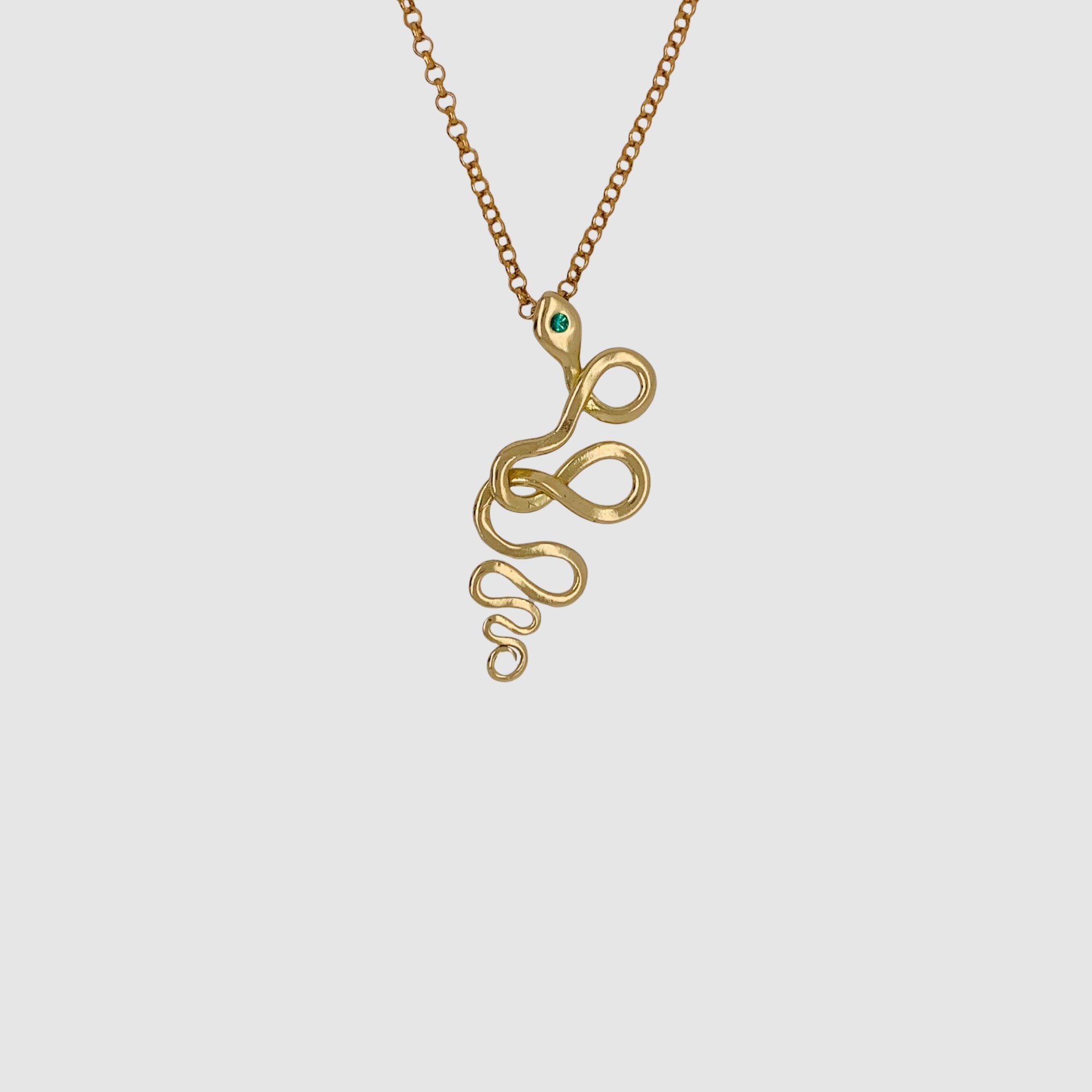 SNAKE PENDANT // NECKLACE // 18K GOLD // EMERALD