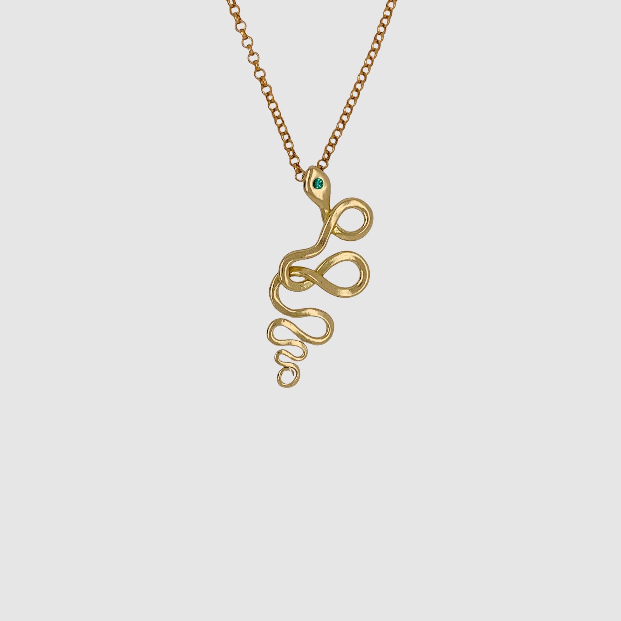 SNAKE PENDANT  // NECKLACE // 18K GOLD // EMERALD