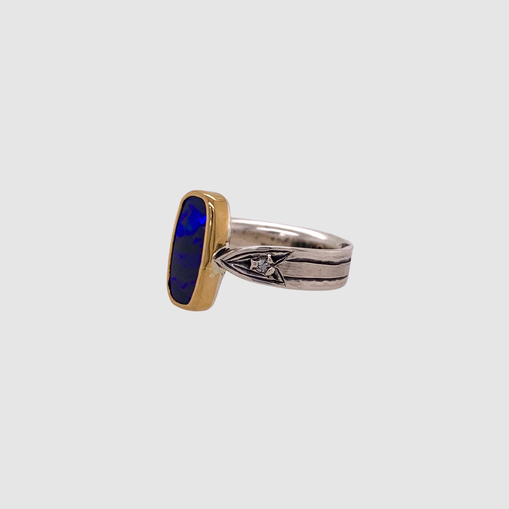 ARROW RING // RECYCLED DIAMONDS // BLUE OPAL