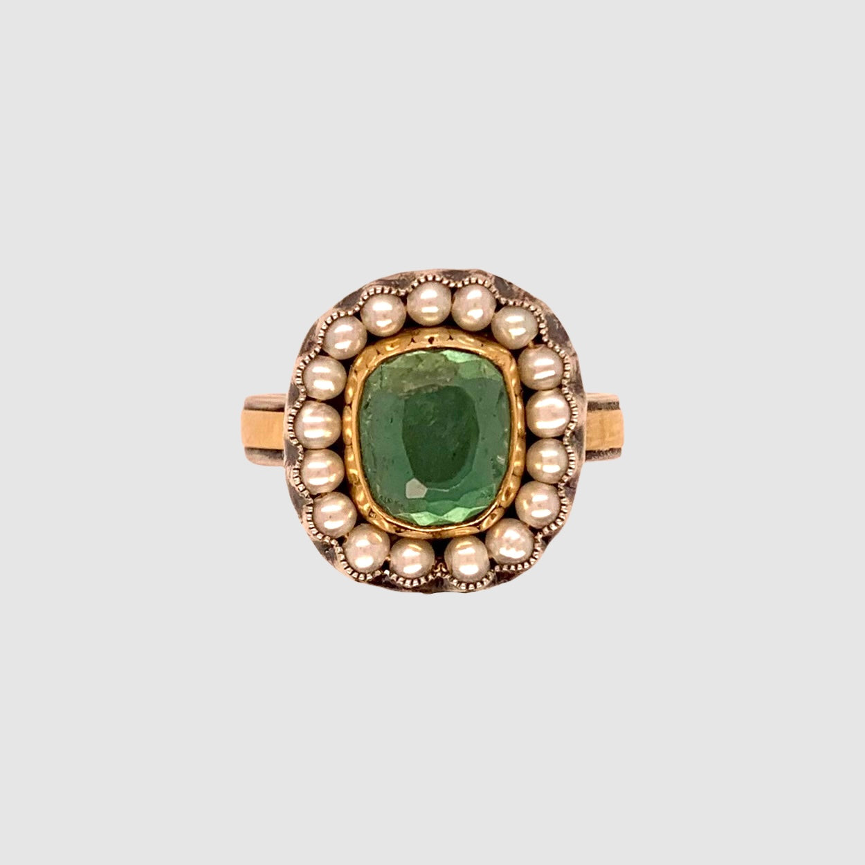 HEIRLOOM RING // PEARL // ROSECUT GREEN TOURMALINE