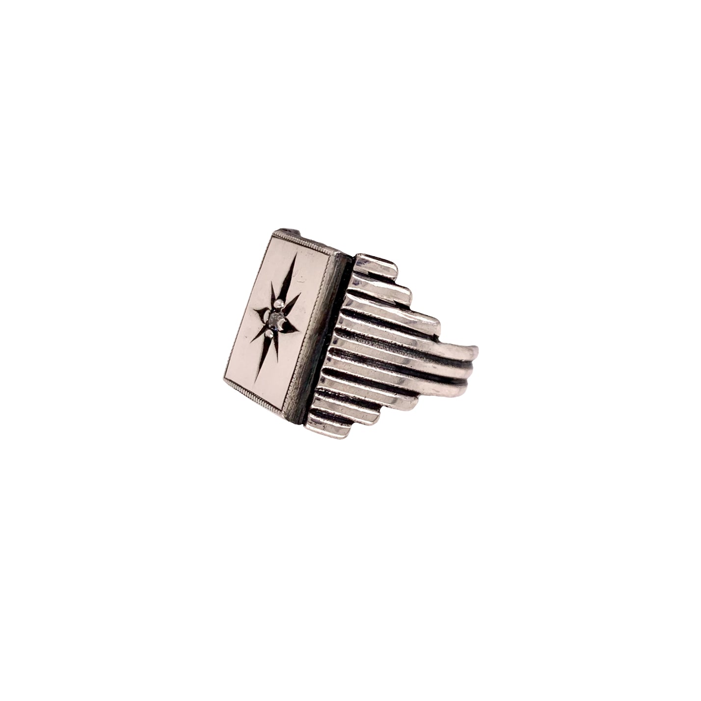 PUEBLO DECO SIGNET RING // 2 1/2 RECYCLED DIAMOND // STAR