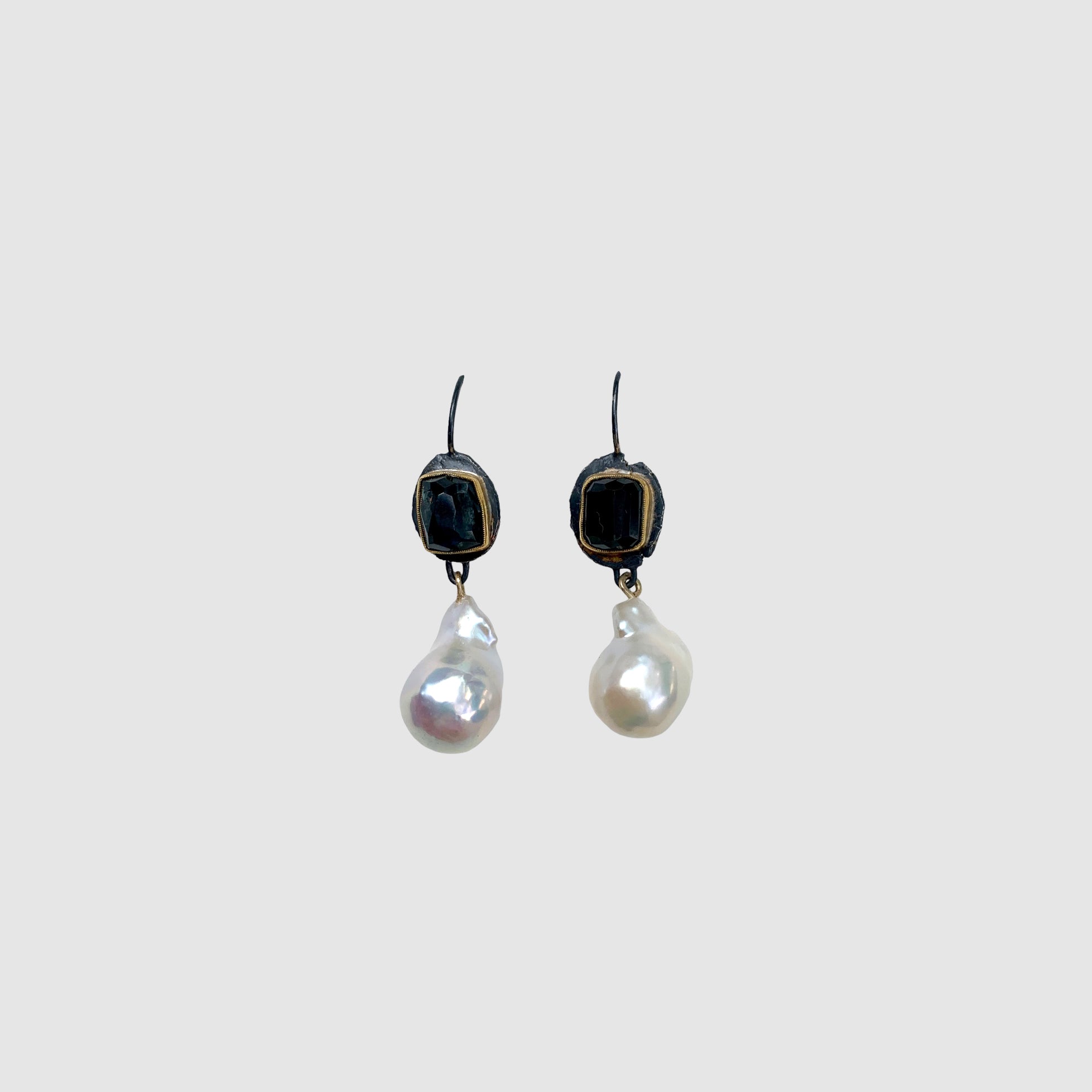 HEIRLOOM // BAROQUE PEARL & DARK GREEN TOURMALINE EARRINGS