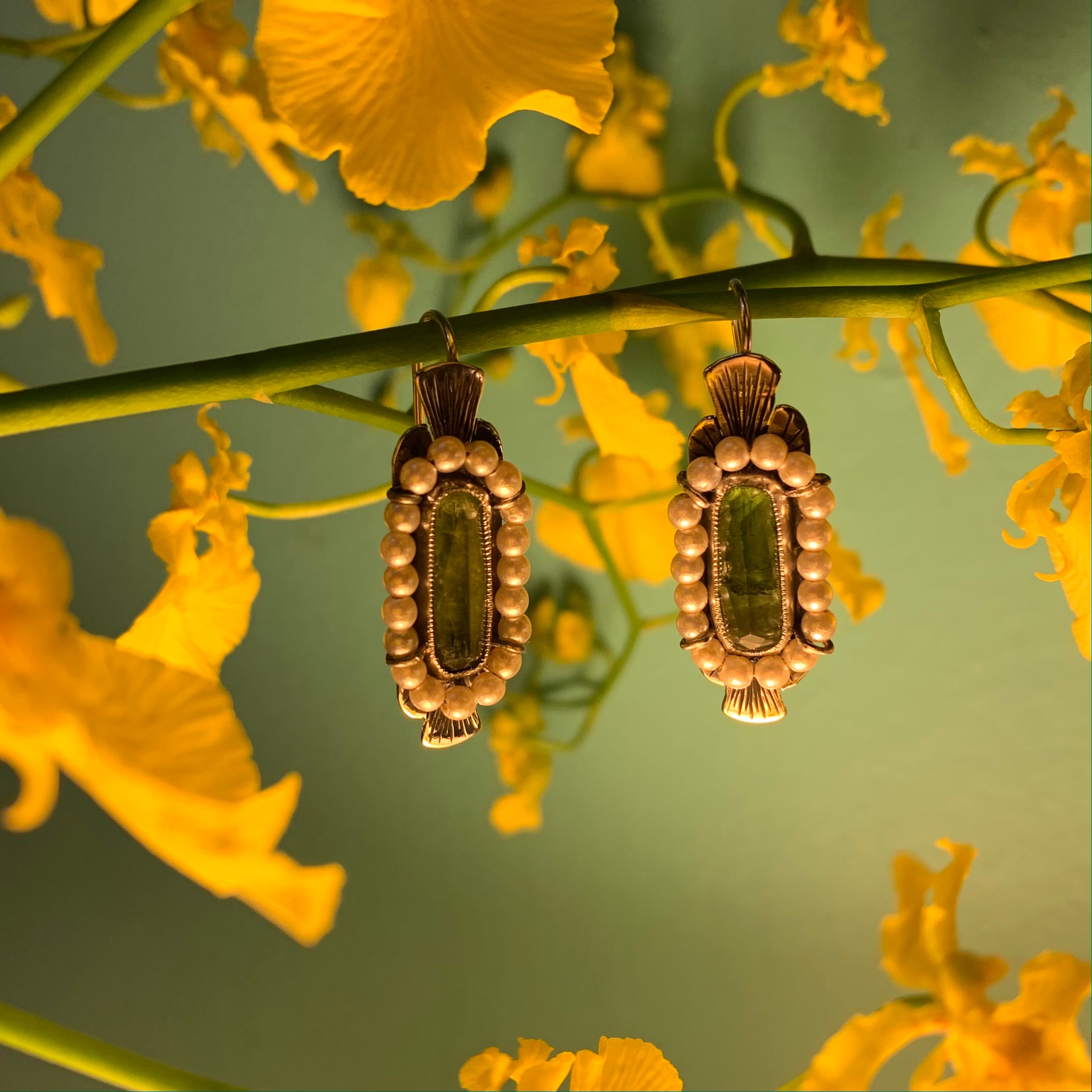 HEIRLOOM EARRINGS // GREEN TOURMALINE // SEED PEARLS